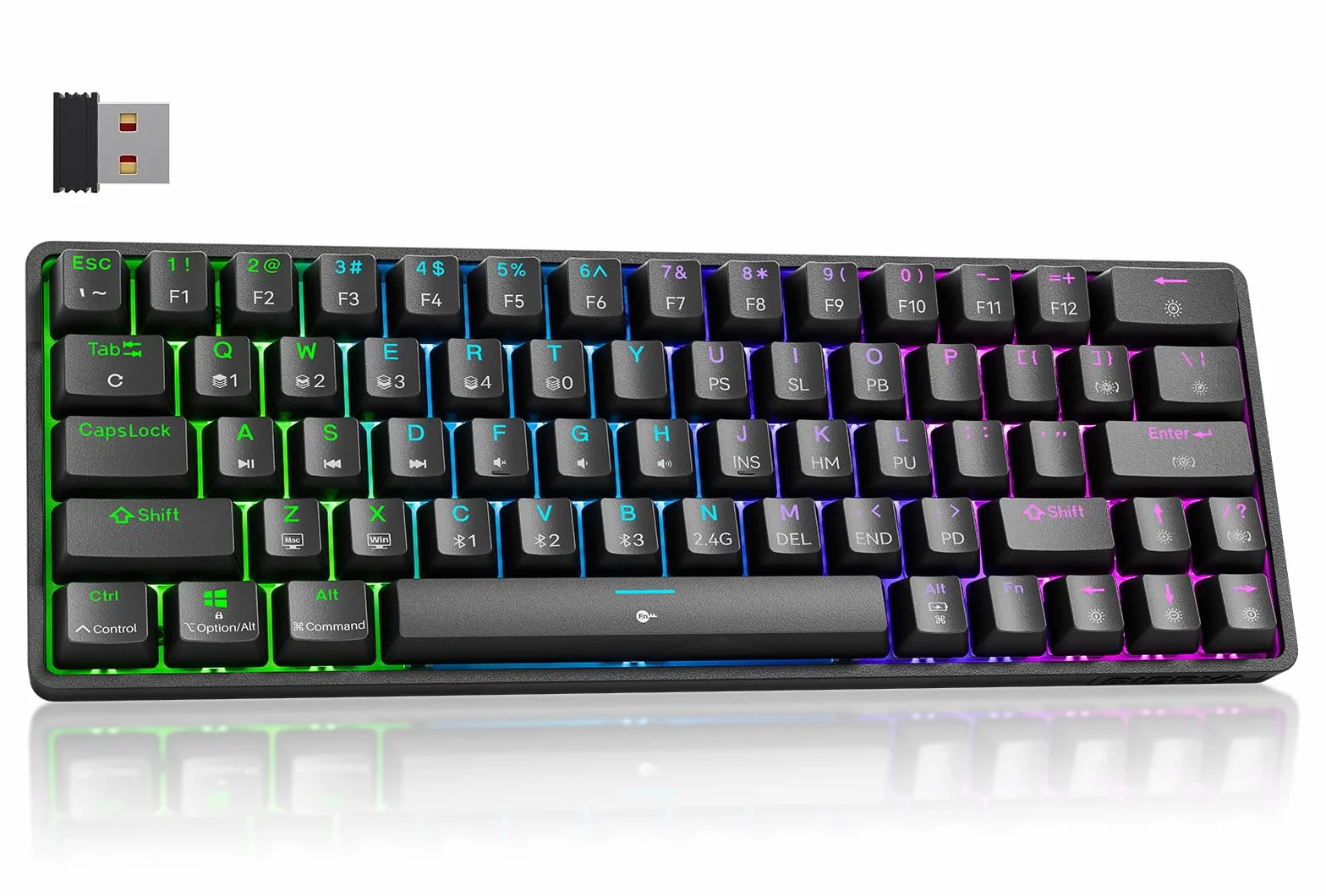 Dierya DK63 Gaming Klawiatura,60% Bezprzewodowa Klawiatura Mechaniczna z Bluetooth/2.4G/Type-C,Kompaktowa 63-Klawiszowa z Anti-Ghosting,RGB Podświetleniem,Layout US (Czarny, Red Linear Switch)