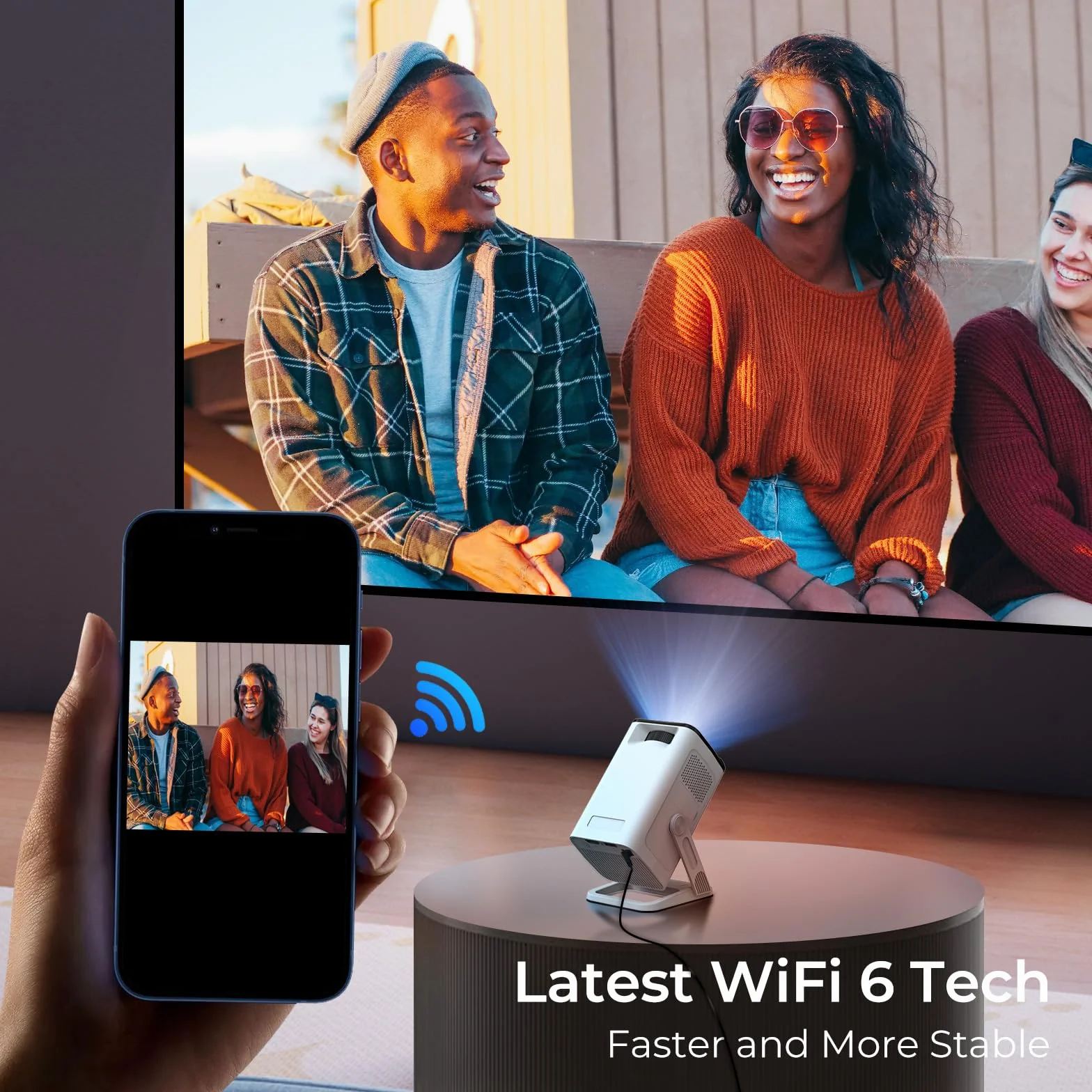 [Kompatybilny z Netflix i Android 13] Mini projektor 1080P z WiFi 6 i Bluetooth 5.4, Auto Keystone, obsługa 4K, wbudowane aplikacje, certyfikat Google CTS, kompatybilny z iOS/Android/TV Stick, LYNCAST