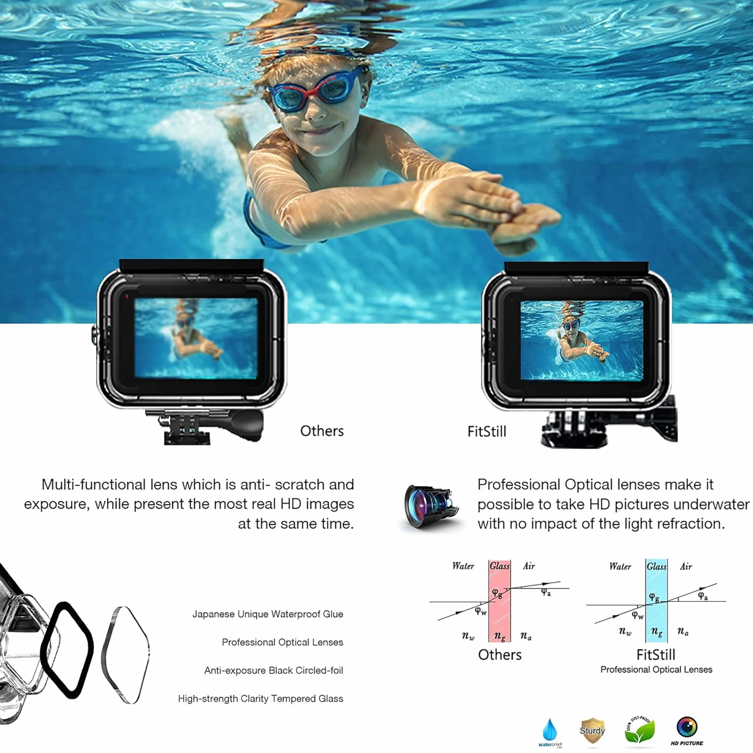 FitStill Wodoszczelna obudowa do nurkowania 50 m i pływający uchwyt, nadaje się do DJI osmo Action 5pro / Action 4/Action 3