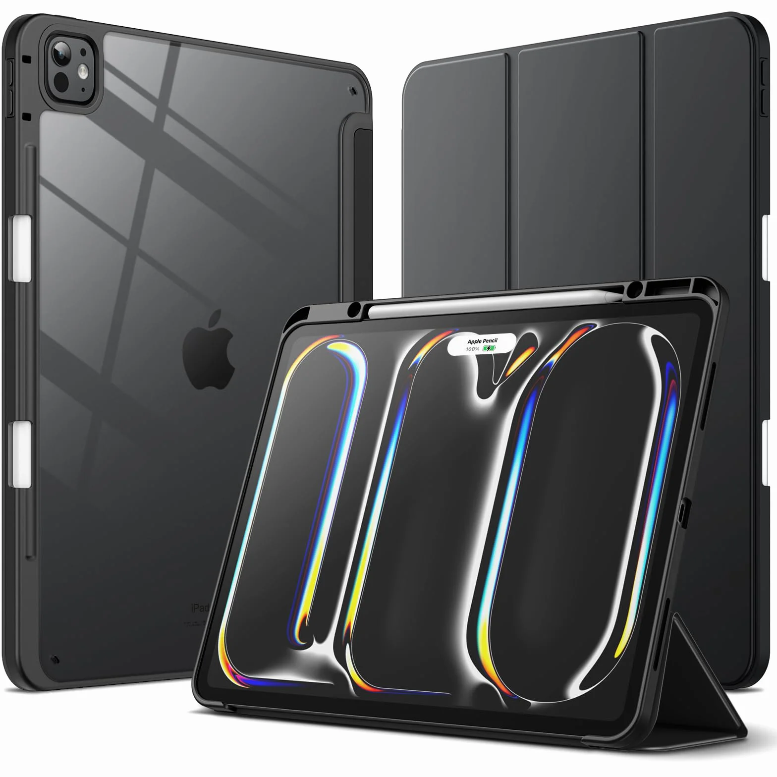JETech Etui dla iPad Pro 13 Cala M5/M4 (2025/2024) z Pencil Uchwyt, Przejaśniać Przezroczyste Tylna Skorupa Smukłą Podstawkę Odporny na Wstrząsy Osłoną Tabletu (Czarny)