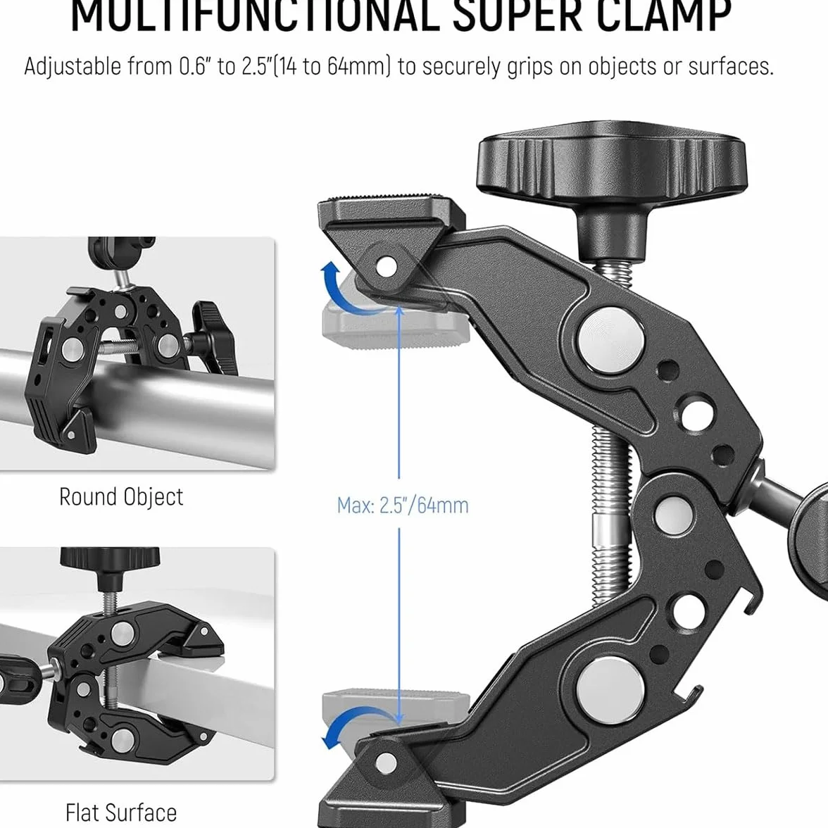 Comioke Przegub Magic Arm z Super Clamp, Magic Arm, ramię przegubowe, uchwyt na kamerę, zacisk z uchwytem na zimne buty 1/4", do monitora, światła LED, mikrofonu (11 cala)