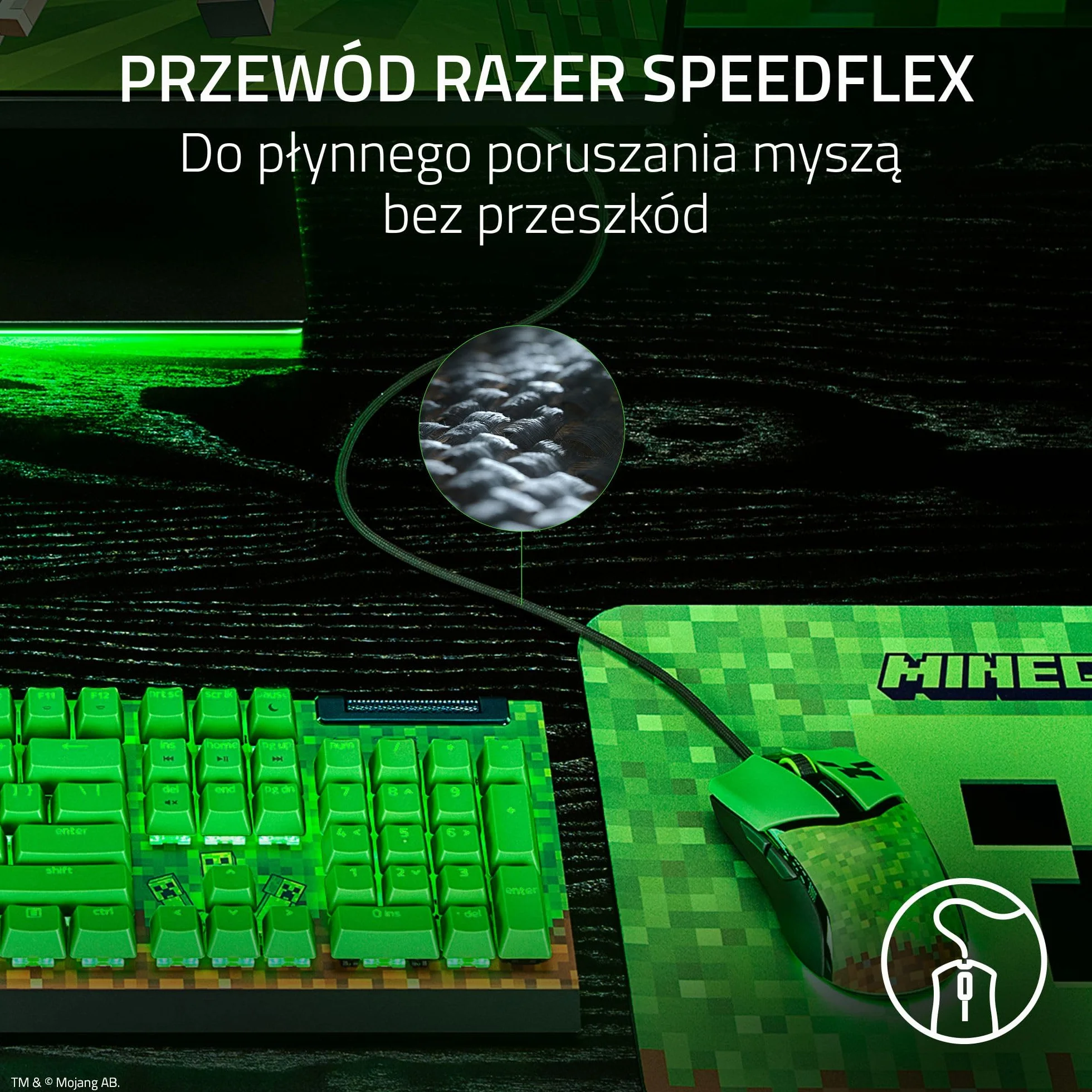 Razer Cobra Minecraft Edition lekka przewodowa mysz do gier 8500 DPI 58 g optyczne przełączniki 3. generacji podświetlenie Chroma kabel Speedflex