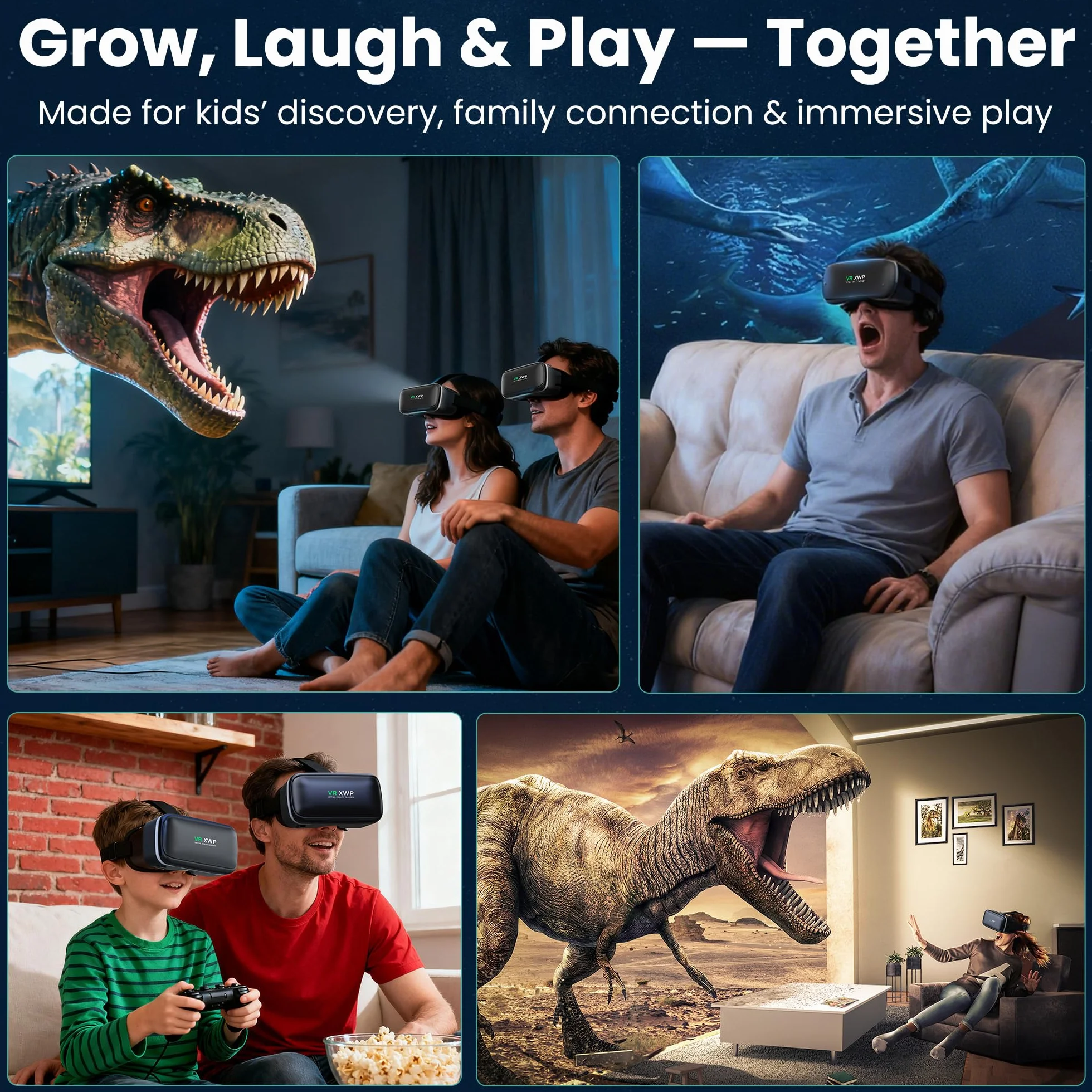 XWP Okulary VR, okulary 3D Virtual Reality z soczewką HD Anti-Blue Light do filmów i gier na telefon, kompatybilne ze smartfonami iOS/Android (4,7–6,8"), urodziny dzieci i rodziny