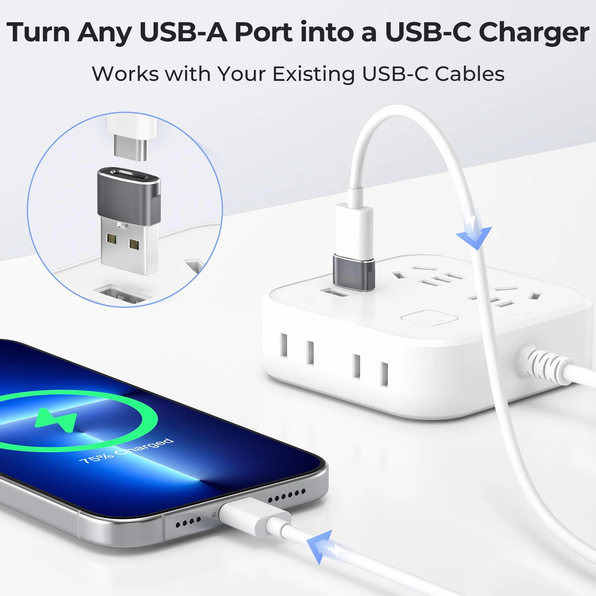 Basesailor Adapter USB do USB C do iPhone 17 Pro Max,17e 16 15 Adapter Ładowarki,Konwerter Type C Żeński do USB A Męski do Apple Watch iWatch S11 10,AirPods Pro 3,iPad mini 7 Air,Samsung Galaxy S26 25