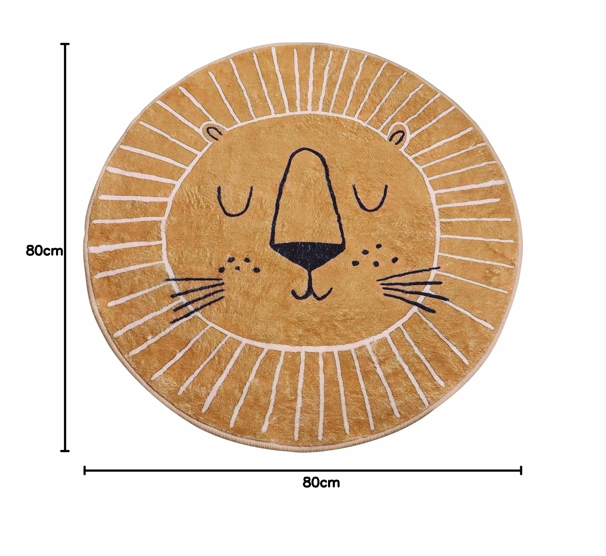 Okrągły Dywan 80 cm Wzór Głowy Lwa Brązowo-Żółty Antypoślizgowy Dziecięcy