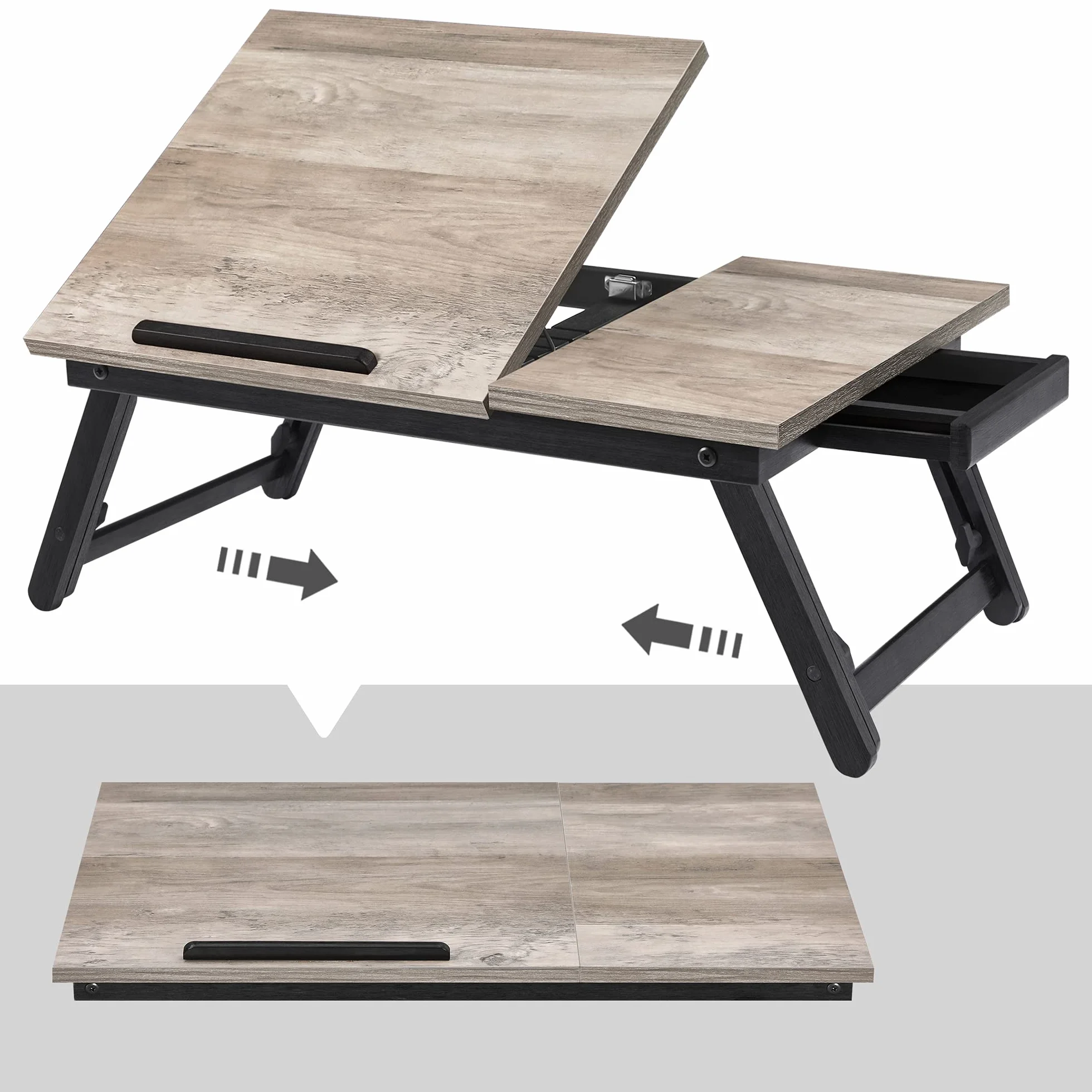 SONGMICS LLD105W01 Stolik/stojak pod laptopa, taca śniadaniowa, składane nogi, na łóżko i sofę, z regulacją wysokości, do laptopów o przekątnej ekranu do 15,6“, 55 x 35 x 23 cm, odcień greige