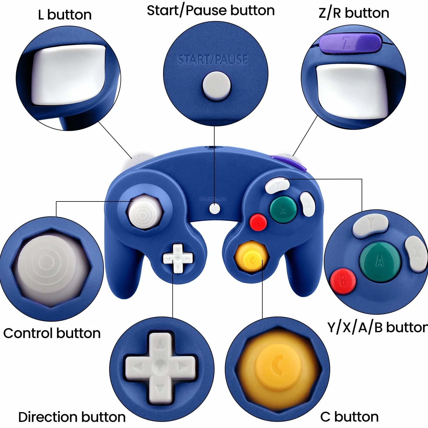 OSTENT Sterownik do gier z okablowaniem, kompatybilny z Nintendo Gamecube NGC, kolor niebieski