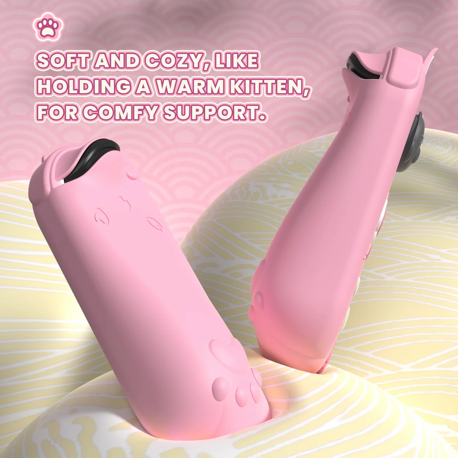 PlayVital Etui Ochronne do Switch OLED z Podpórką, Nakładkami na Joysticki, Twarda Obudowa Kompatybilna z Dockiem, Silikonowy Grip do Joyconów – Różowy Kotek Kwiaty Wiśni