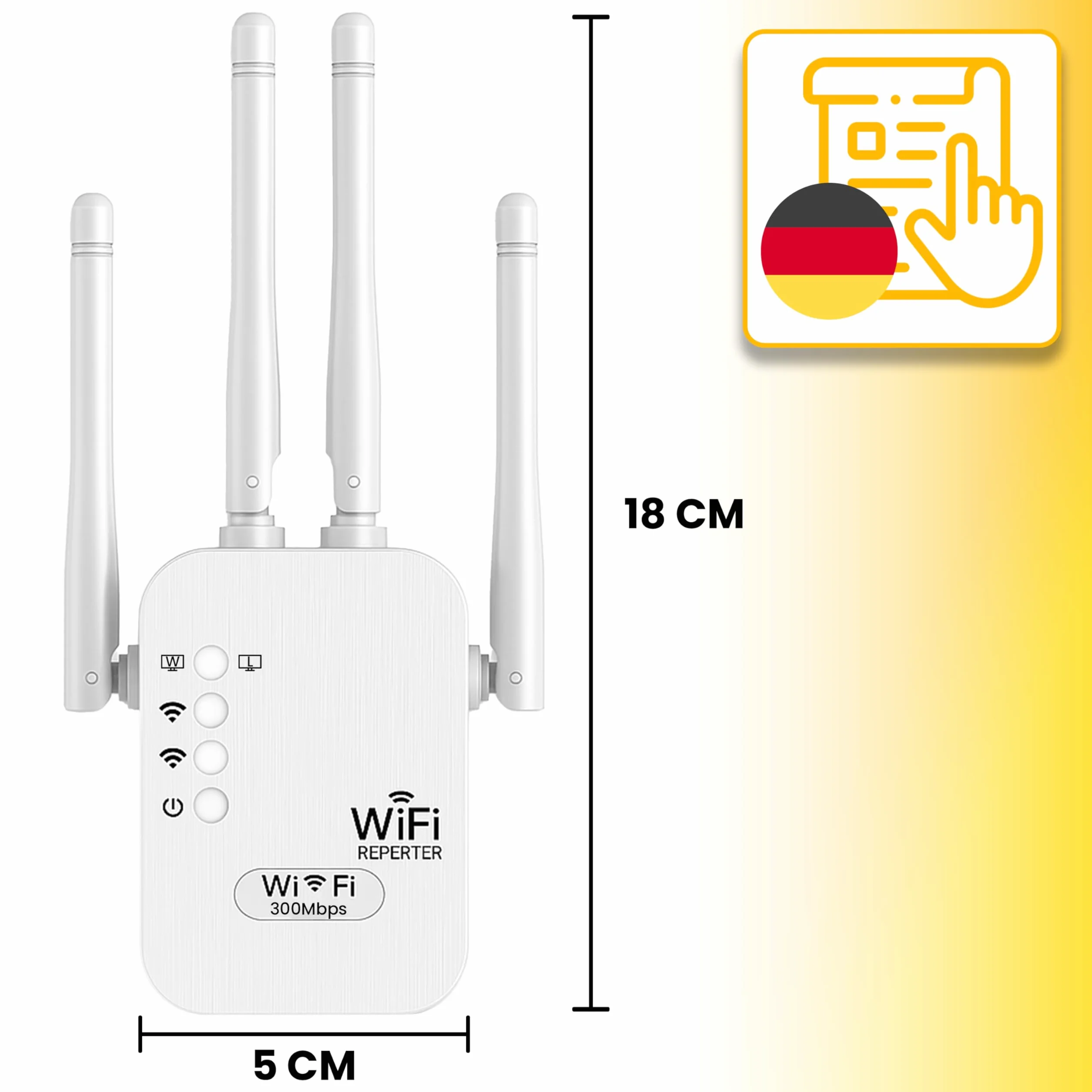 Retoo wzmacniacz sygnału Wi-Fi N 300 Mbit/s 2,4GHz 4 anteny repeater router tryb Access Point Modus WPA/WPA2 WPS funkcja EU wtyczka Biały prosty montaż dla stabilnego połączenia internetowego