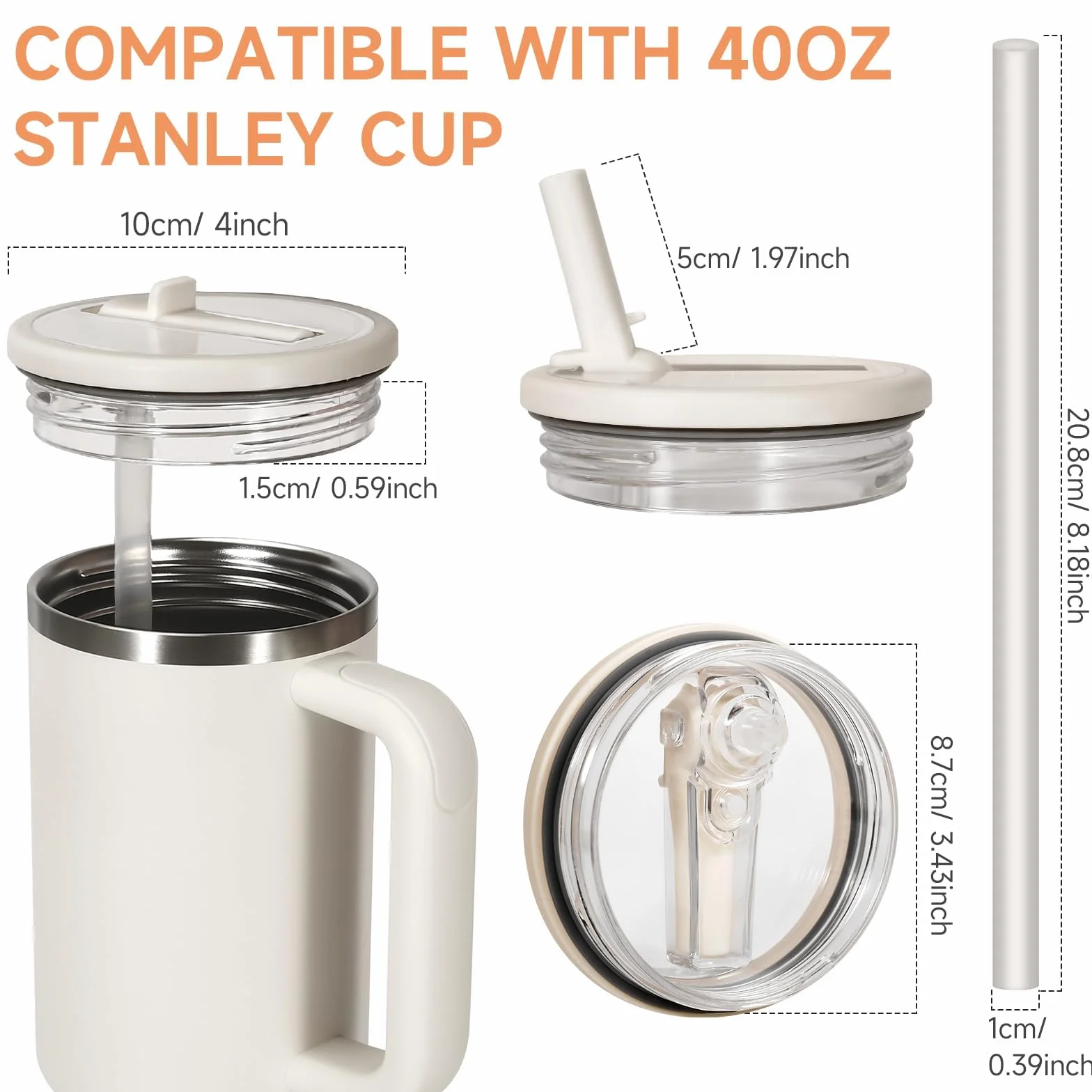 2-częściowy kubek z pokrywką, wodoodporna pokrywka Stanley Cup, akcesoria do kubków Stanley, zatyczka Stanley Cup, 40 uncji Flip Straw, akcesoria wielokrotnego użytku (biały + jasnoniebieski)