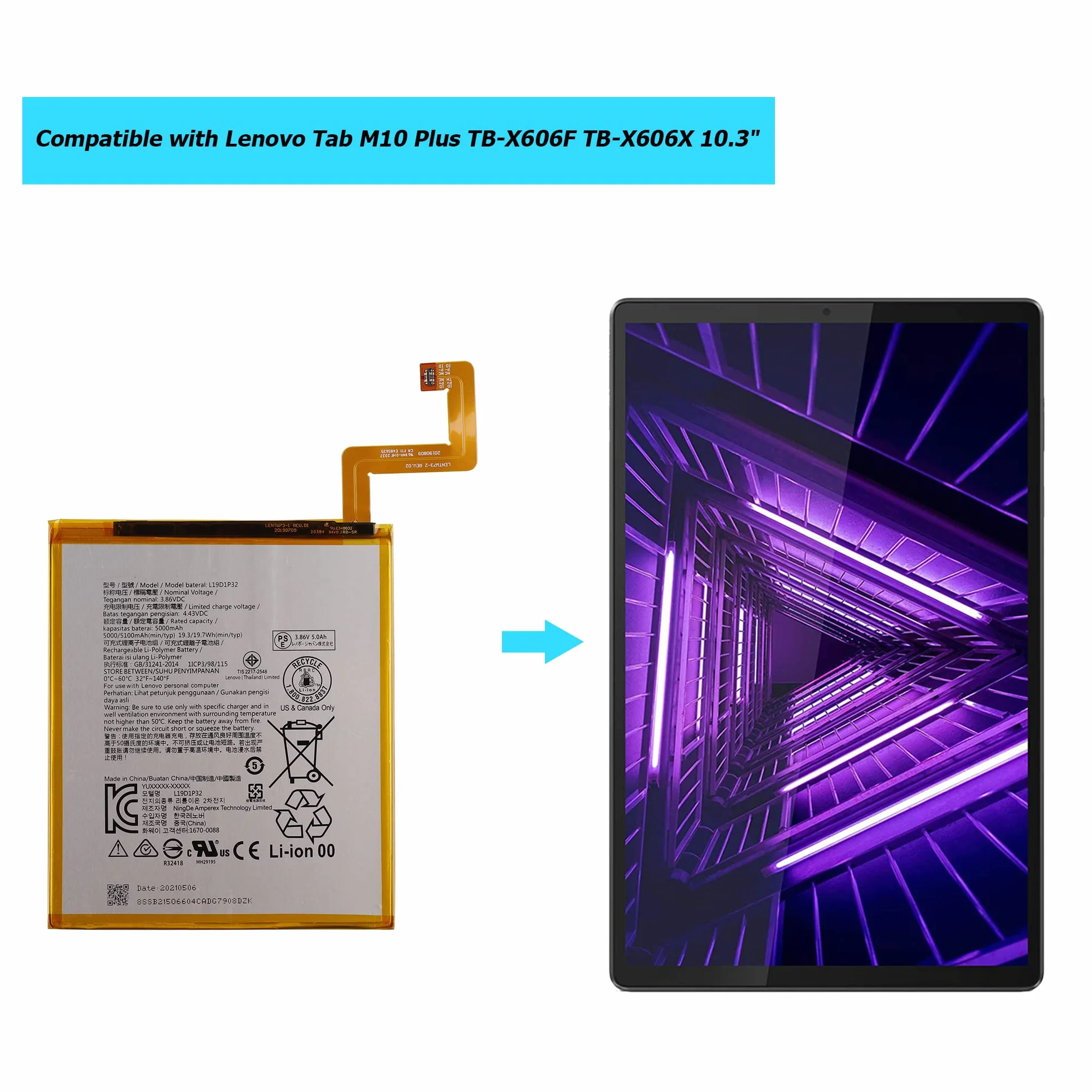 Akumulator L19D1P32 do Lenovo Tab M10 Plus TB-X606F TB-X606X 10,3 cala z zestawem narzędzi