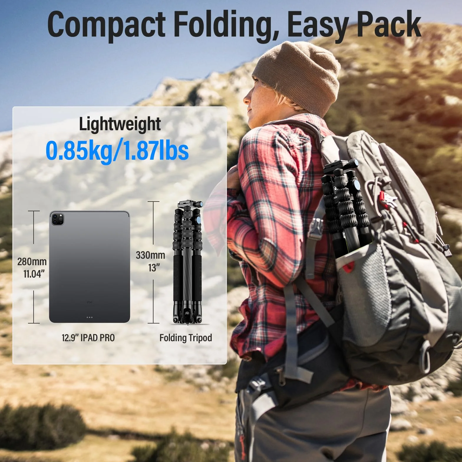 Sirui Compact Traveler 5C statyw 140 cm lekki statyw podróżny z włókna węglowego przenośny statyw z głowicą kulową panoramiczną 360° i Arca szwajcarską szybkozłączką nośność do 4 kg