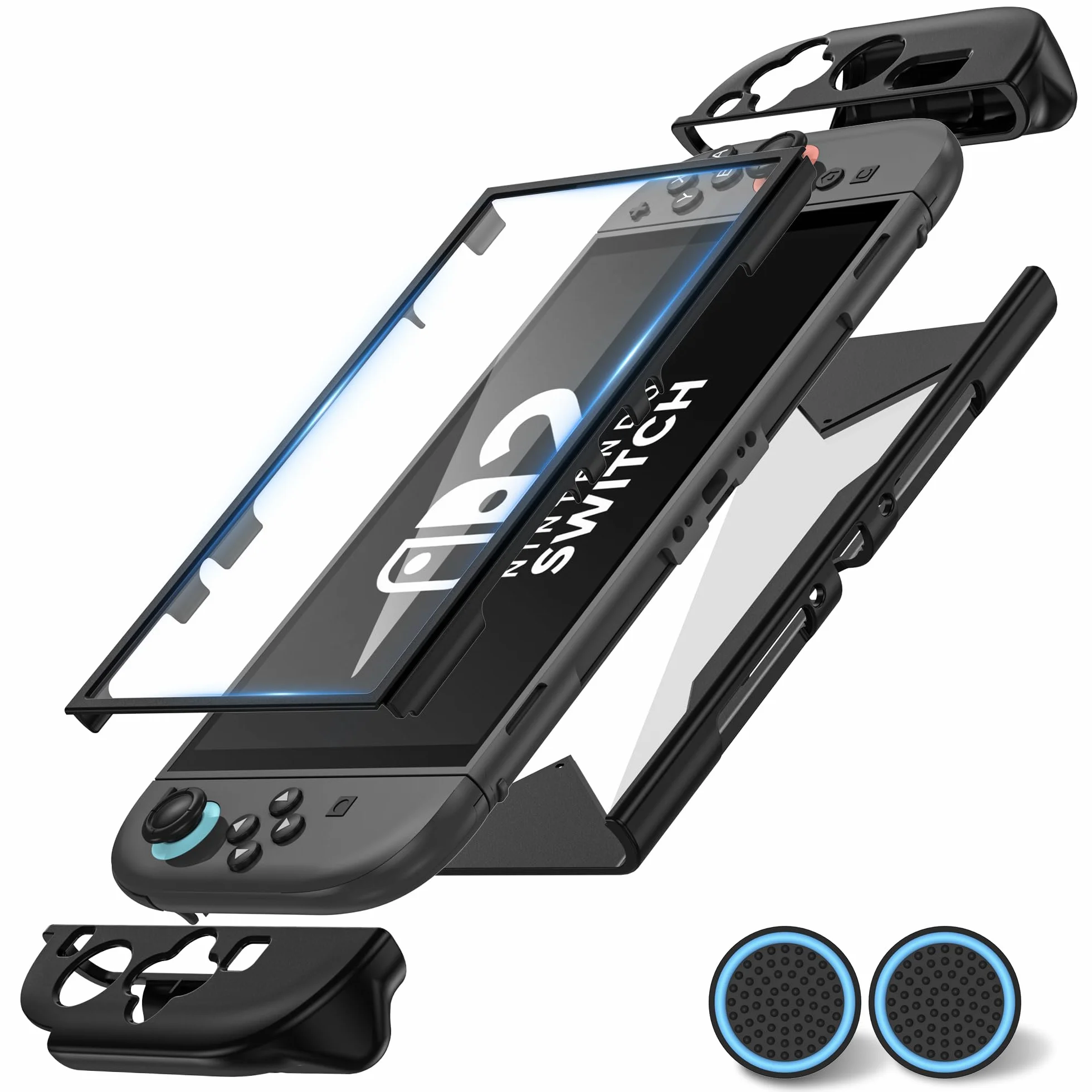 Etui ochronne do Nintendo Switch 2 2025, pełna ochrona przełącznika 2, TPU amortyzacja wstrząsów i zarysowania do Nintendo Switch z wbudowanym ekranem i bez opóźnień w dotyku】i 2 x nasadkami na kciuk