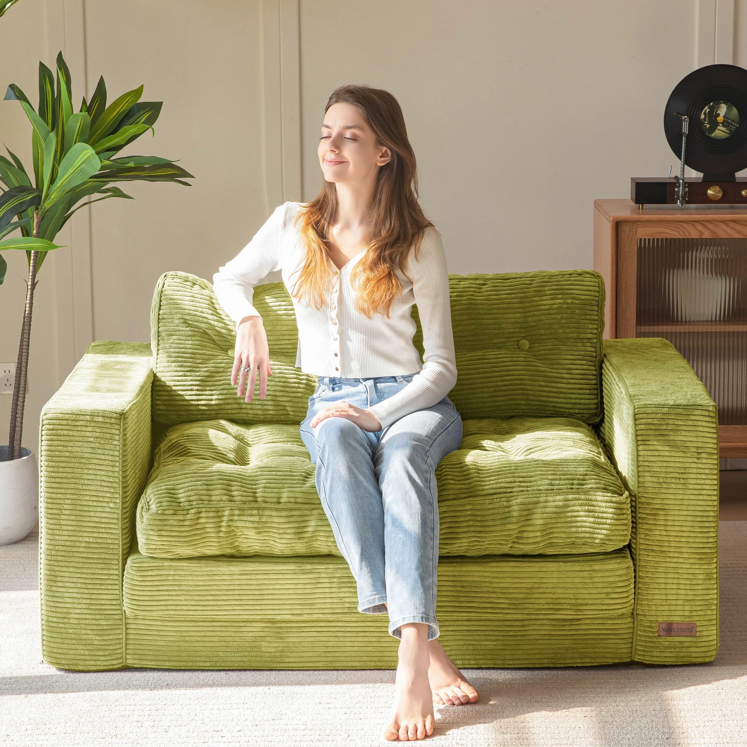 MAXYOYO Sofa rozkładana 2 w 1 loveseat z pianki z poduszkami nowoczesne pikowanie