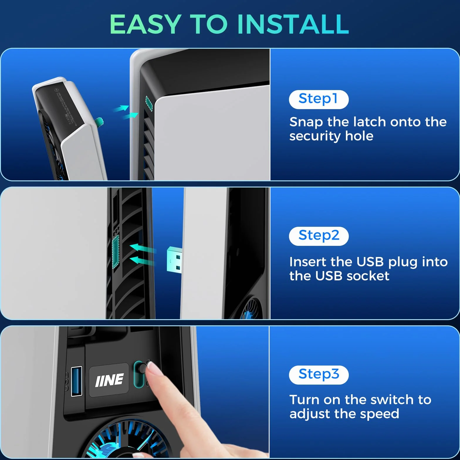 Wentylator chłodzący do PS5 Pro, wydajny wentylator chłodzący z regulowaną prędkością/światłem LED, akcesoria chłodzące PS5 PRO z portem USB 3.0