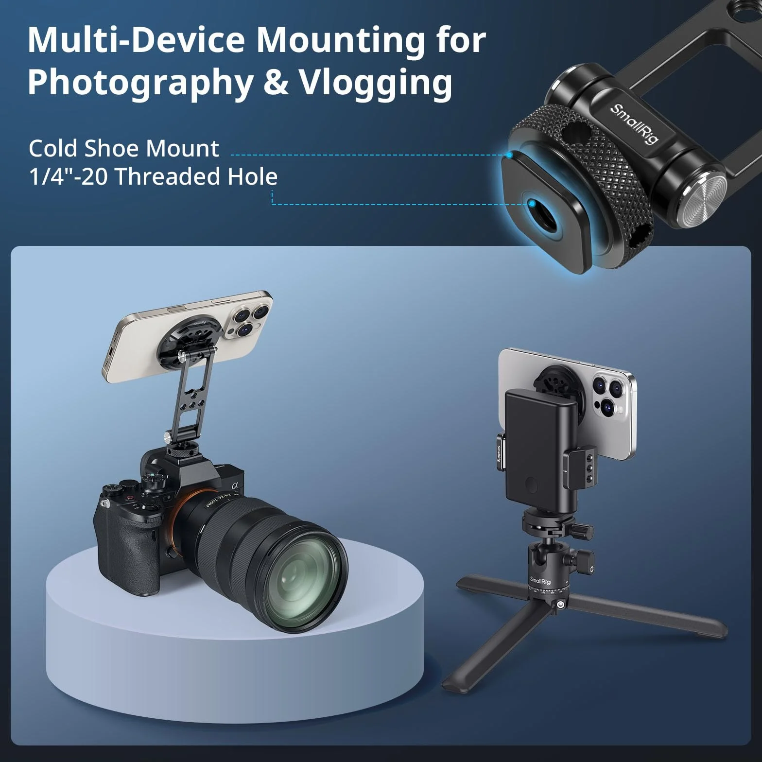 SMALLRIG Uchwyt magnetyczny Metal Phone Mount z mocowaniem na zimną stopkę, regulowany obrotowy uchwyt na statyw do iPhone'a, monitorowanie kamery, statywy, stabilizatory - 5156