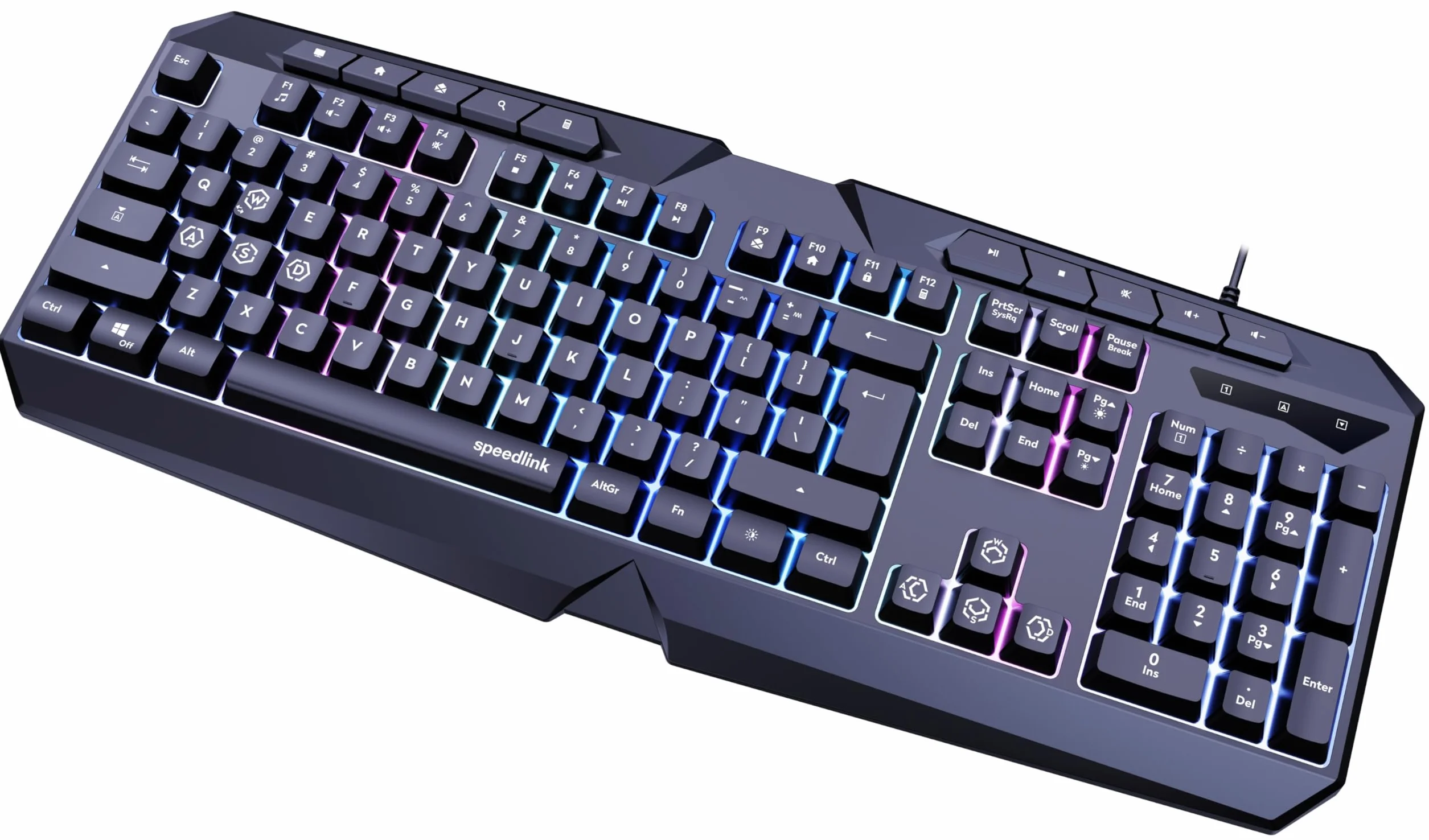 Speedlink LUDICIUM RGB Rainbow Gaming Keyboard - klawiatura do gier RGB z kablem, układ US-Layout QWERTY, blokada klawisza Windows, przełącznik WASD, 10 klawiszy multimedialnych, przewodowa,czarna