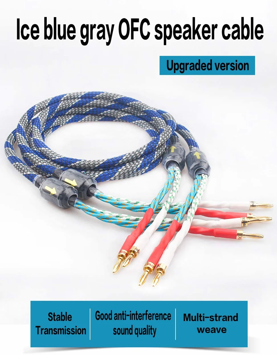 Para kabel głośnikowy HiFi, miedziany, wtyczka bananowa, dekoder, kable audio, zaktualizowana wersja (2,5 m)