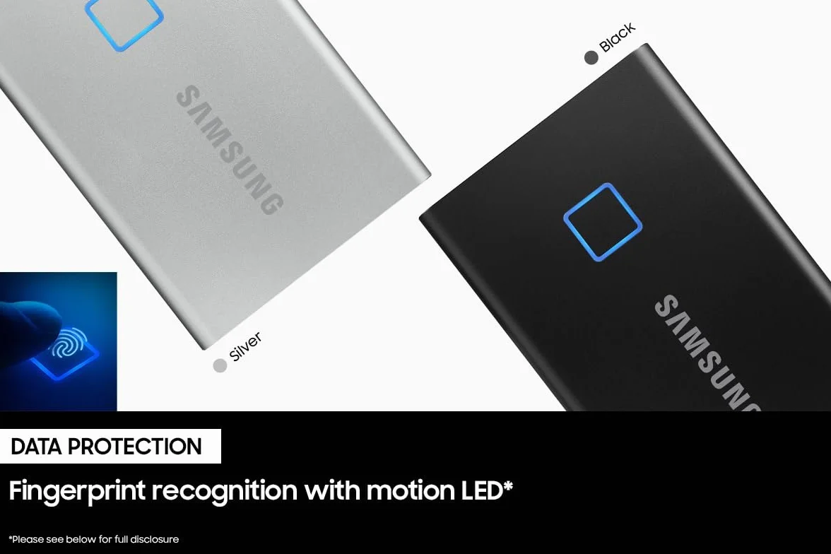 Samsung T7 Touch Portable SSD - 1 TB - USB 3.2 Gen.2 External SSD Metallic Black (MU-PC1T0K/WW)