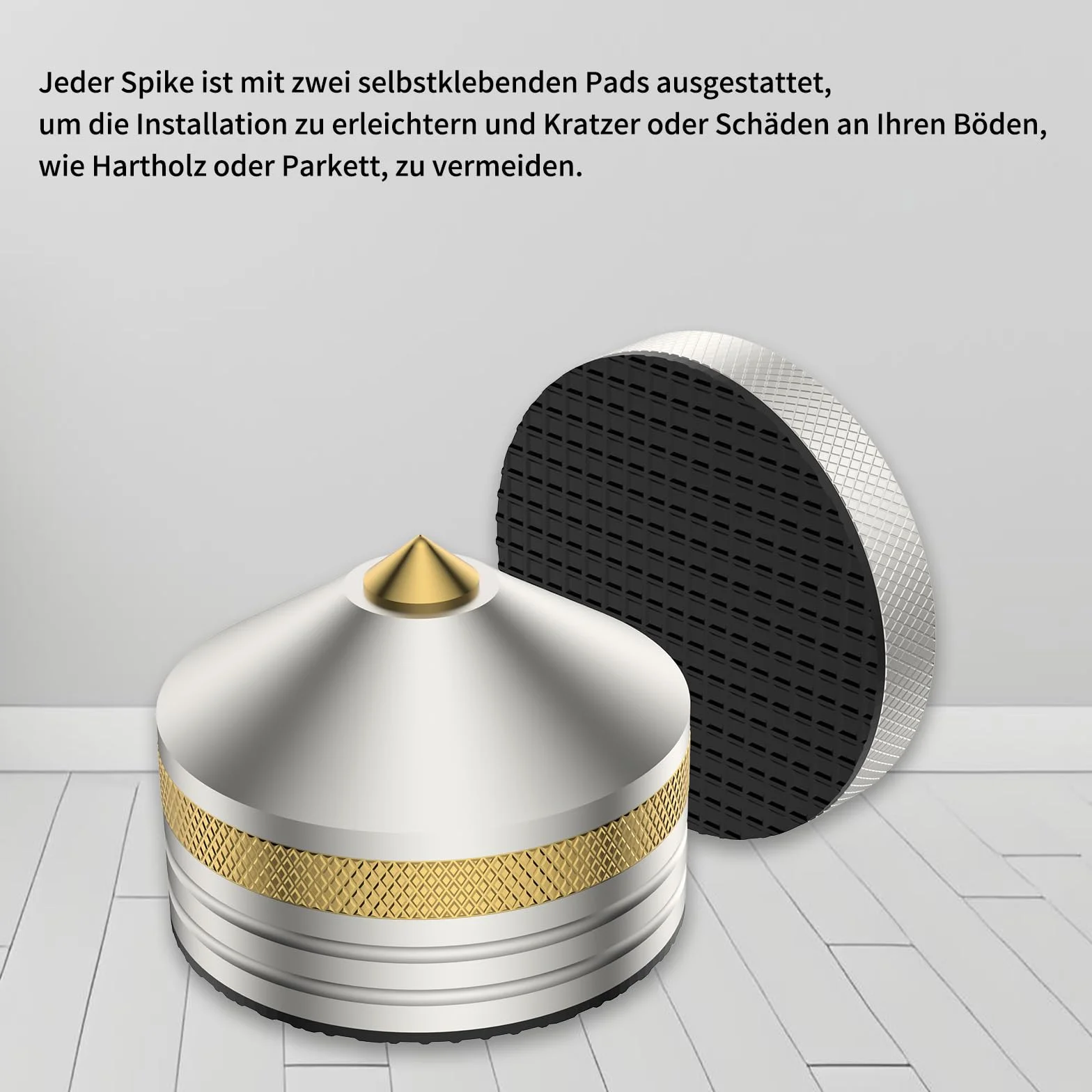 Tertullus 4 sztuki HiFi nóżki izolacyjne 39 x 33 mm, aluminiowe podkładki izolacyjne, stojak na głośniki, amortyzatory z regulacją wysokości, do wzmacniaczy, gramofonów, urządzeń DAC, kolor srebrny