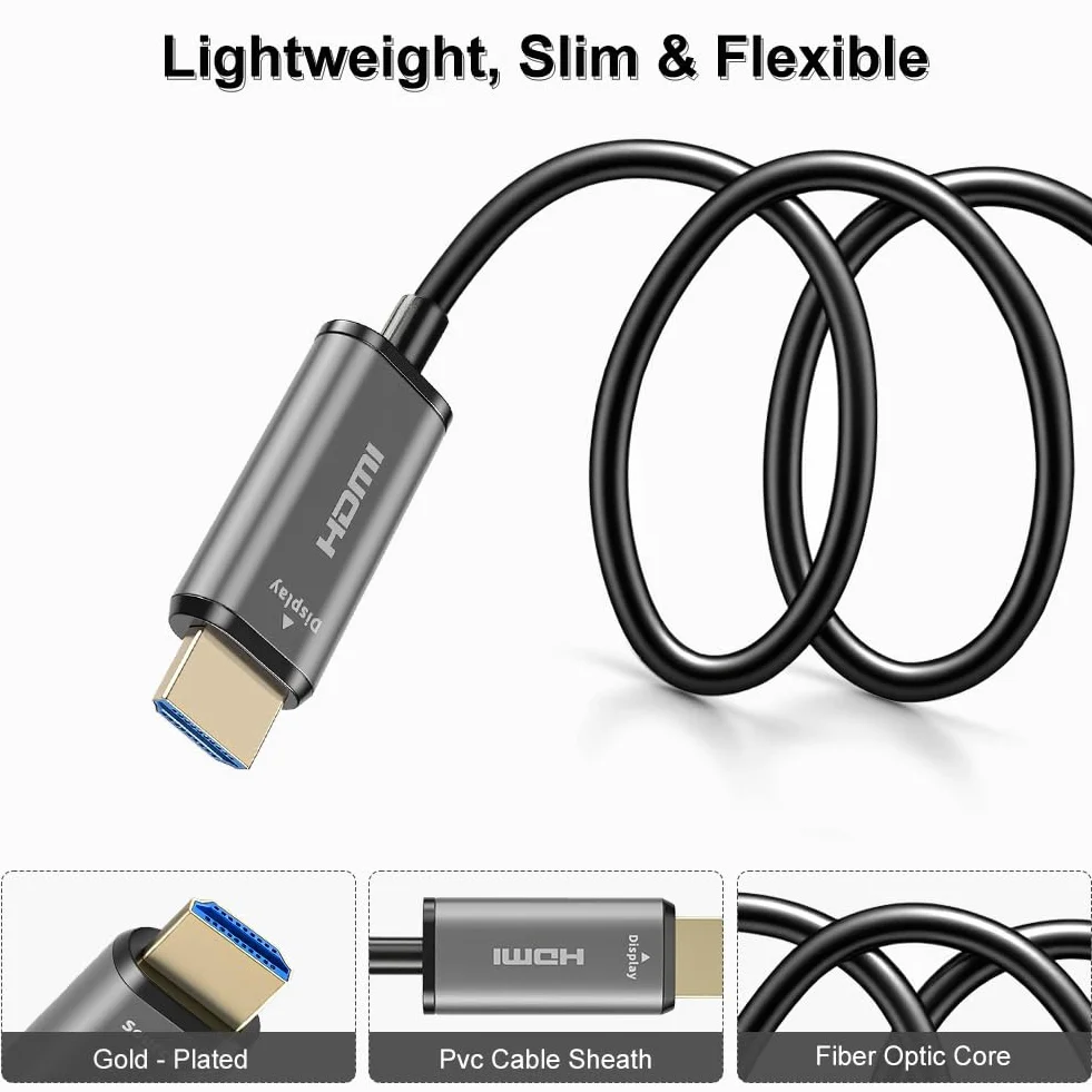 OFFCUP Kabel światłowodowy HDMI 10 m, HDMI 4K, ultra wysoka prędkość, kabel 2.1, 48 GB/sek., obsługuje 8K przy 60 Hz 4K przy 240 Hz, z eARC Dolby, kompatybilny z Blu-ray, TV, HDTV, projektorem