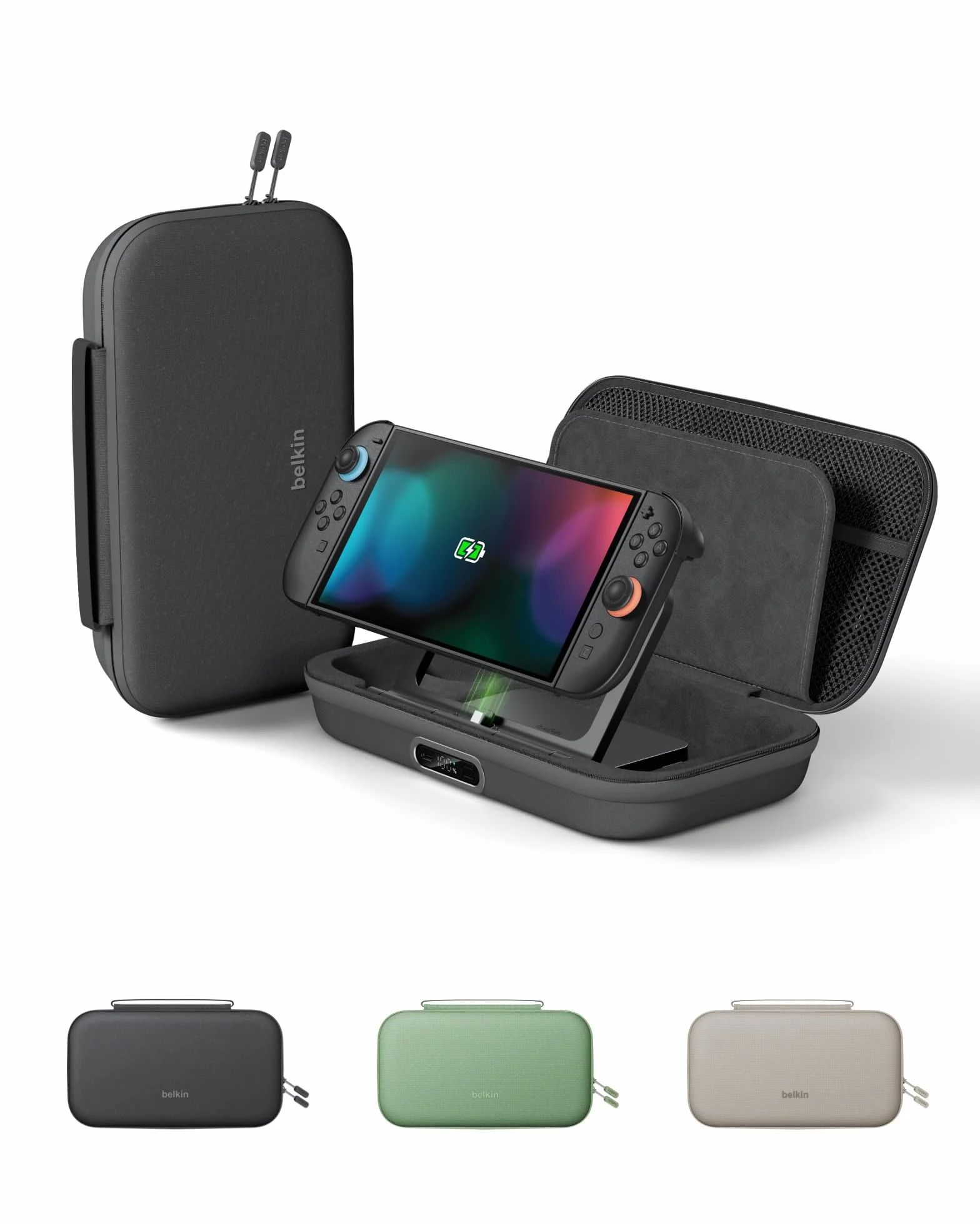 Belkin Gaming Etui Ładujące Pro do Nintendo Switch 2 z Powerbankiem 10 000 mAh, Torba Podróżna z Uchwytem na AirTag, Miejsce na 12 Kart z Grami, Ładowanie w Etui, Twarda Obudowa – Antracytowe