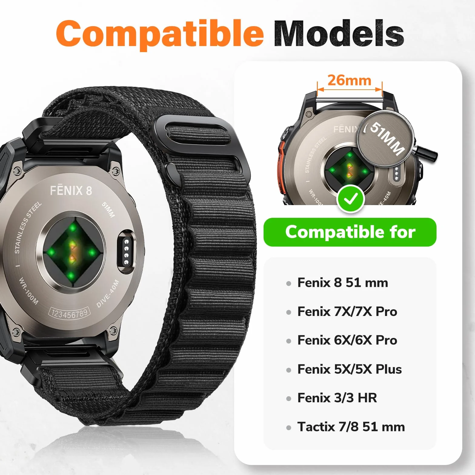 NotoCity Pasek do zegarka Garmin/Forerunner/Epix/Quatix, pasek do zegarka, regulowany haczyk G