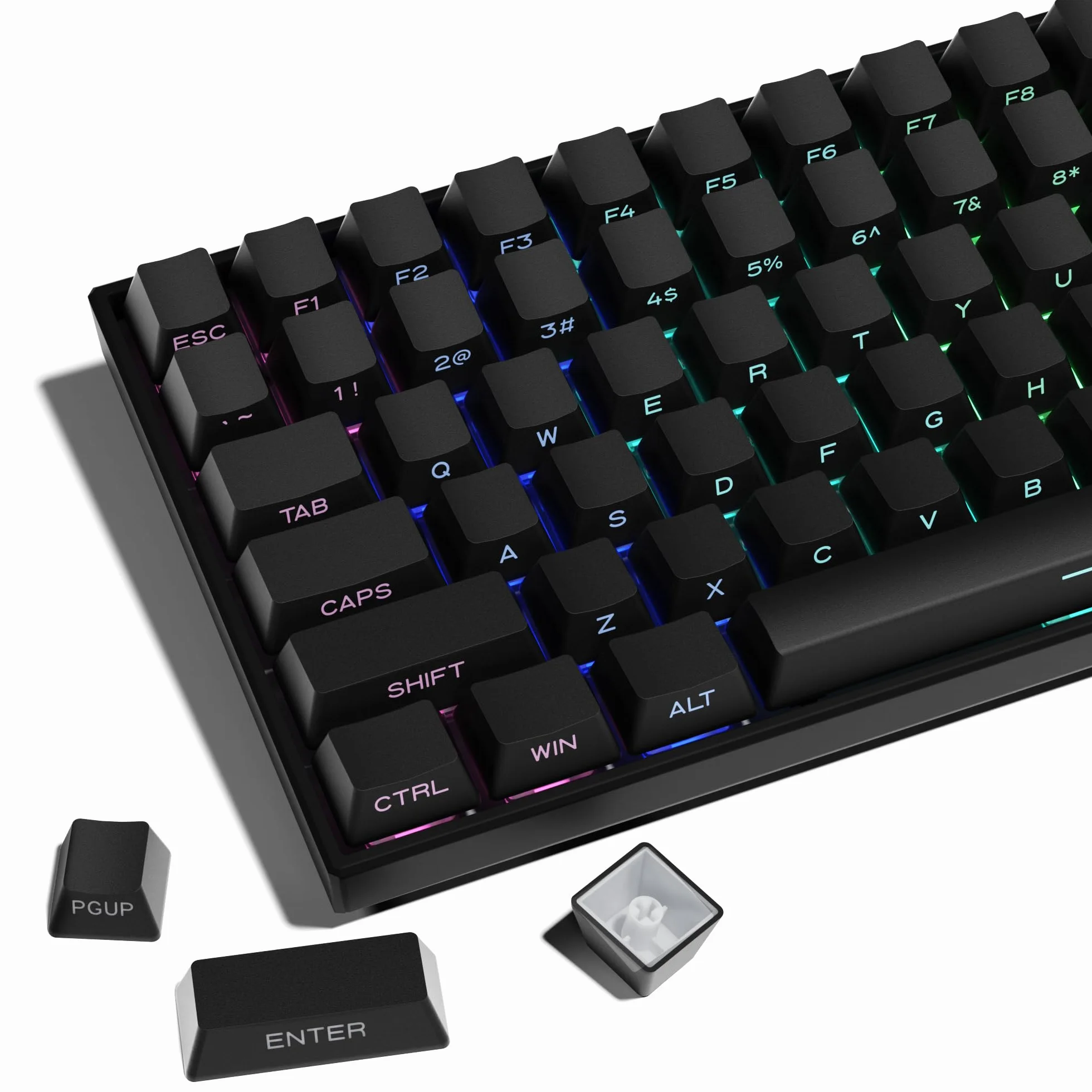 XVX Nasadki klawiszy PBT - nasadki klawiszy z nadrukiem bocznym 60 65 75 100 procent, Double Shot Shine Through Custom Key Caps, zestaw czarnych 136 klawiszy, profil OEM, minimalistyczny styl fantom