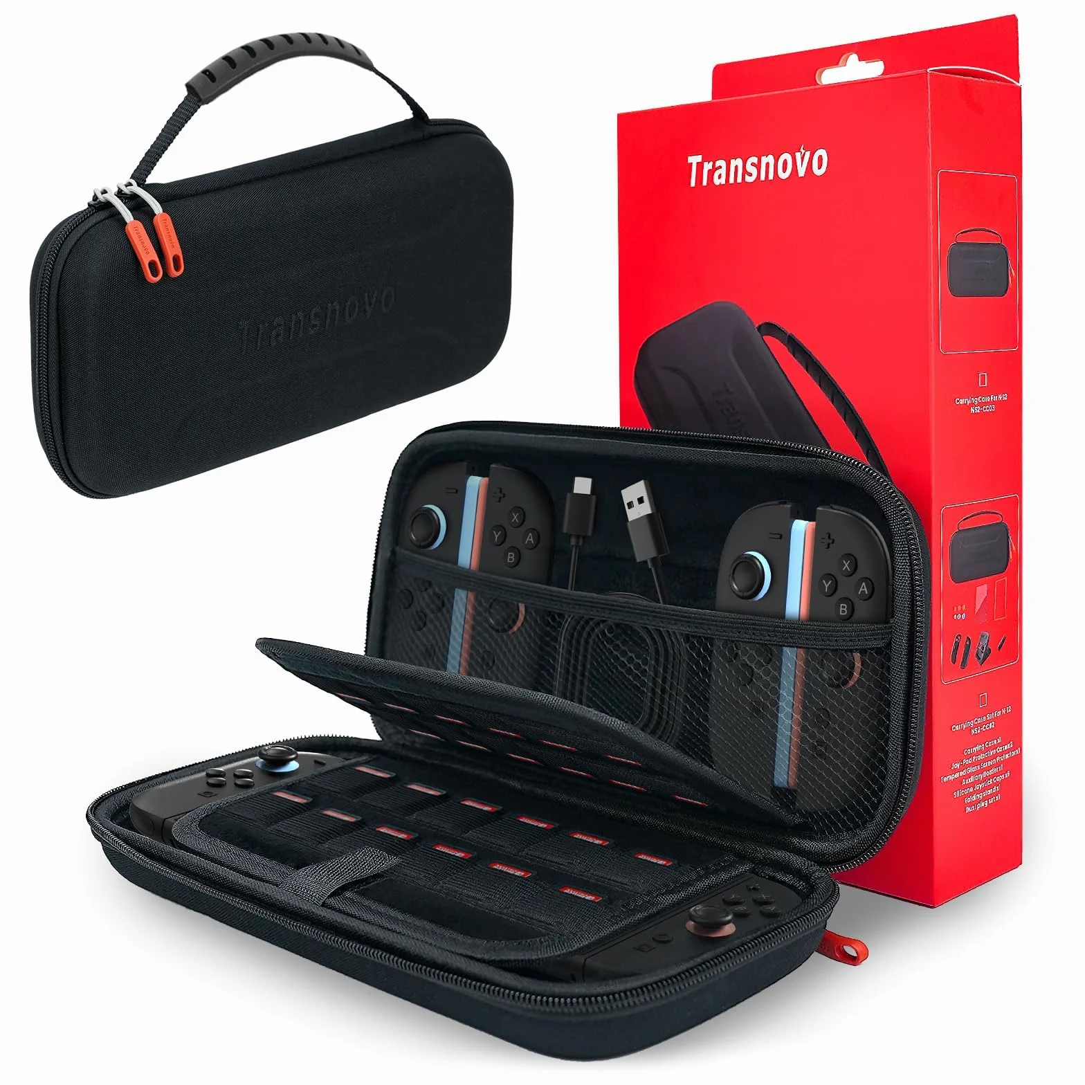 TRANSNOVO Carrying Case for Nintendo Switch-2, Lightweight Durable Travel Case, 24 Game Card Storage, Water-Resistant EVA Shell, Black