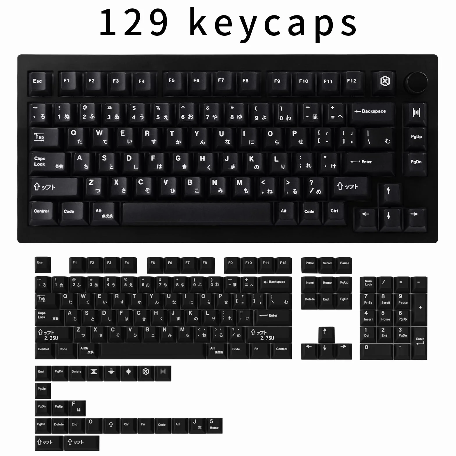 129 klawiszy Black Japanese Keycaps Cherry Profile Keycaps, PBT Keycaps iso de Low Profile Keycaps Custom Keycaps de Layout, Dye-Sub Cherry Mx Keycaps do mechanicznej klawiatury