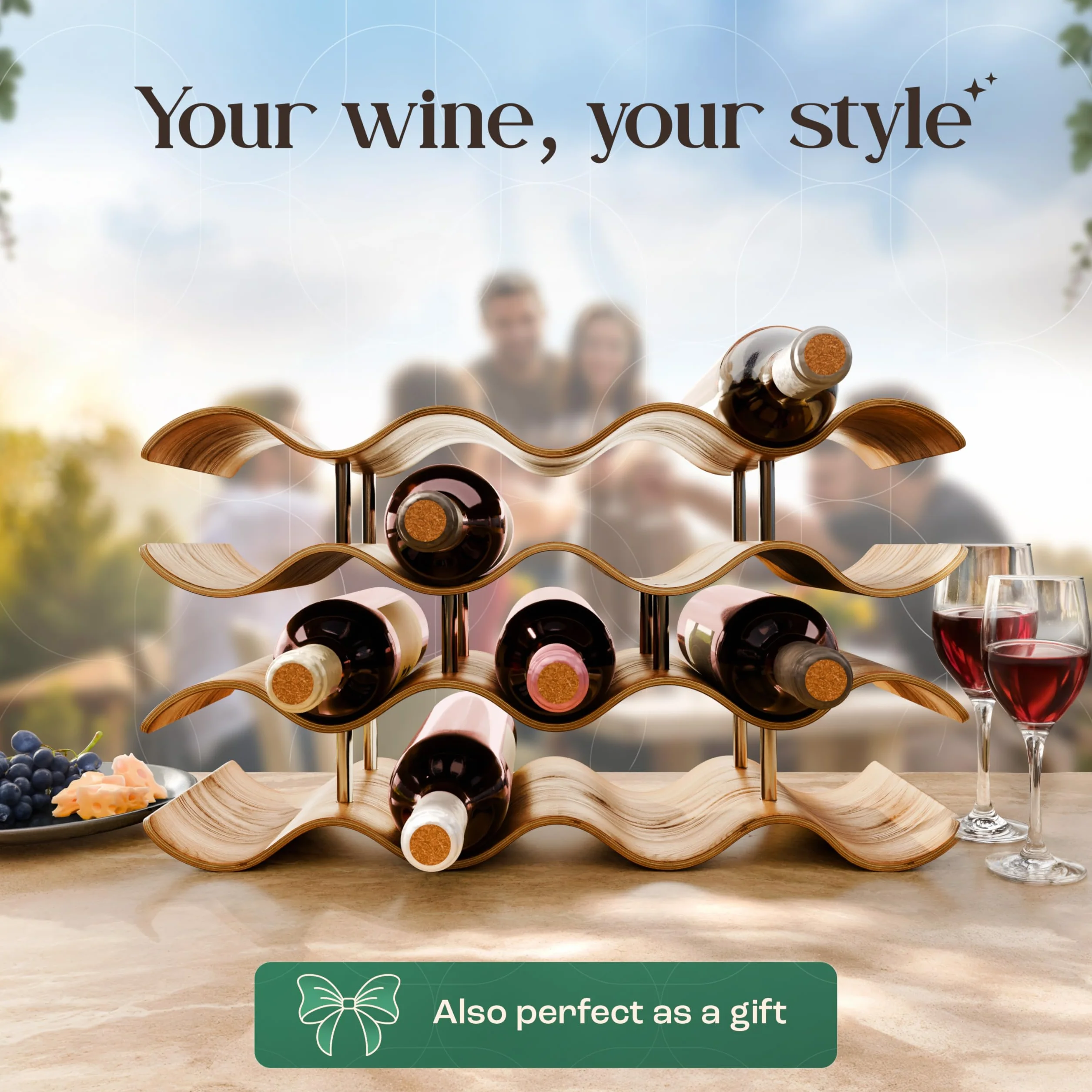Dreiklang be smart drewniany stojak na wino na 12 butelek 3 poziomy 41,5 × 22,5 × 15,5 cm