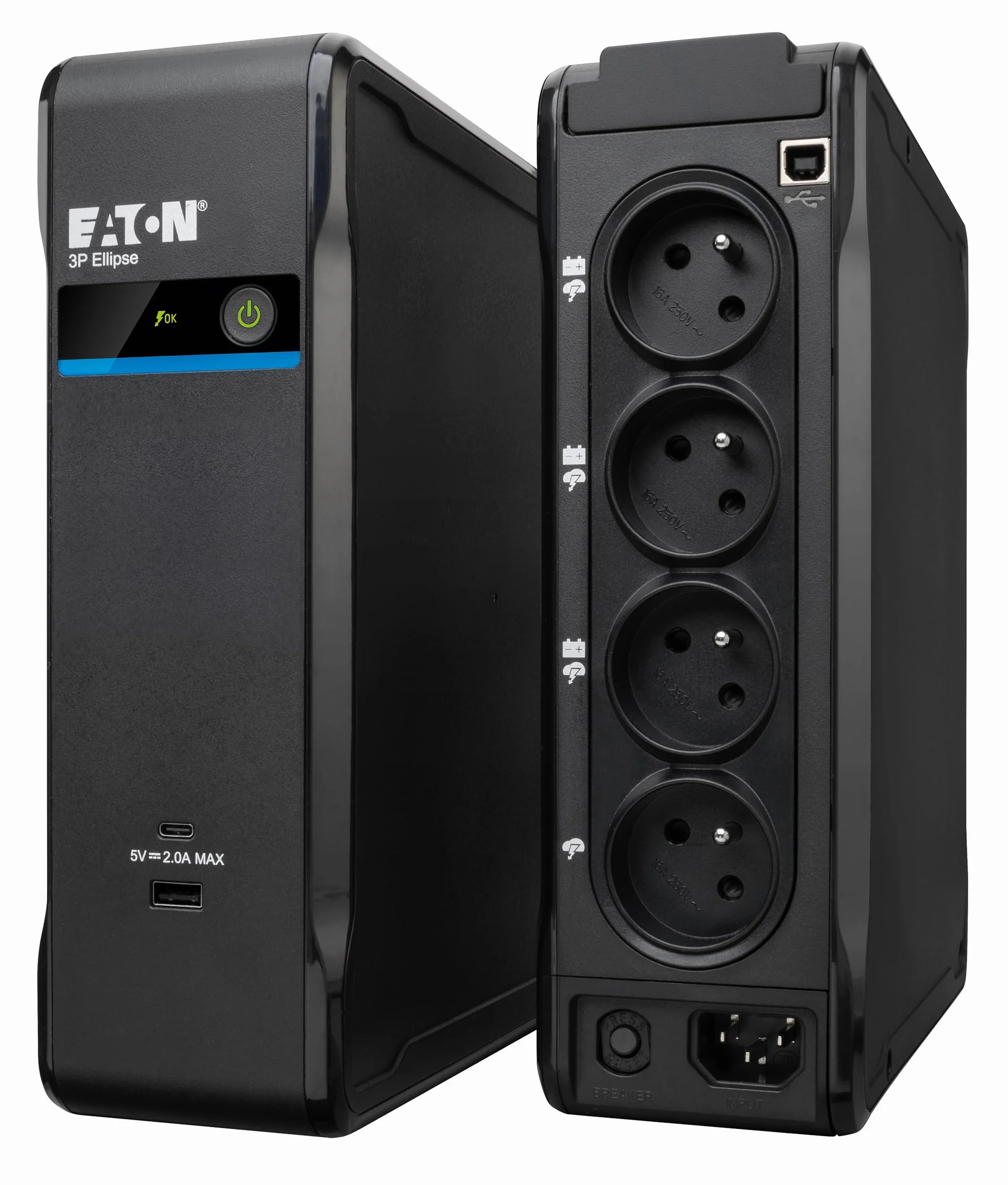 Eaton UPS 3P Ellipse (3P700UF) - zasilacz bezprzerwowy Off-Line - 700 VA/420 W - 4 gniazda FR (3 baterie + tylko przepięcie i 1 przepięcie) - 2 porty ładowania (USB-A i USB-C) - interfejs USB - cichy