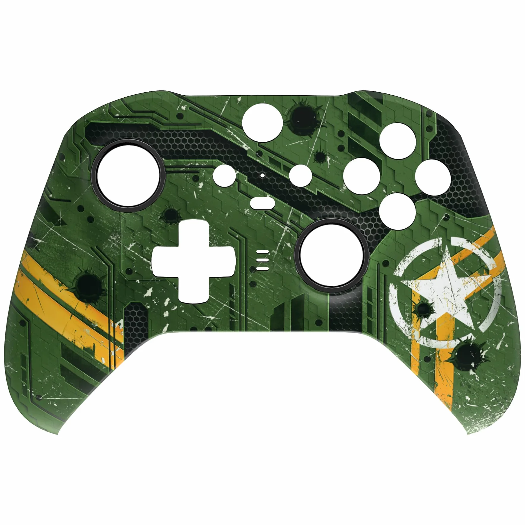 eXtremeRate Army Mecha Soft Touch Grip Błyszcząca Osłona Płyty Czołowej, Zestaw Zamienny Obudowy Shell Case Przedniej dla Xbox One Elite Series 2 Controller Model 1797 - Thumbstick Accent Rings Dołączony