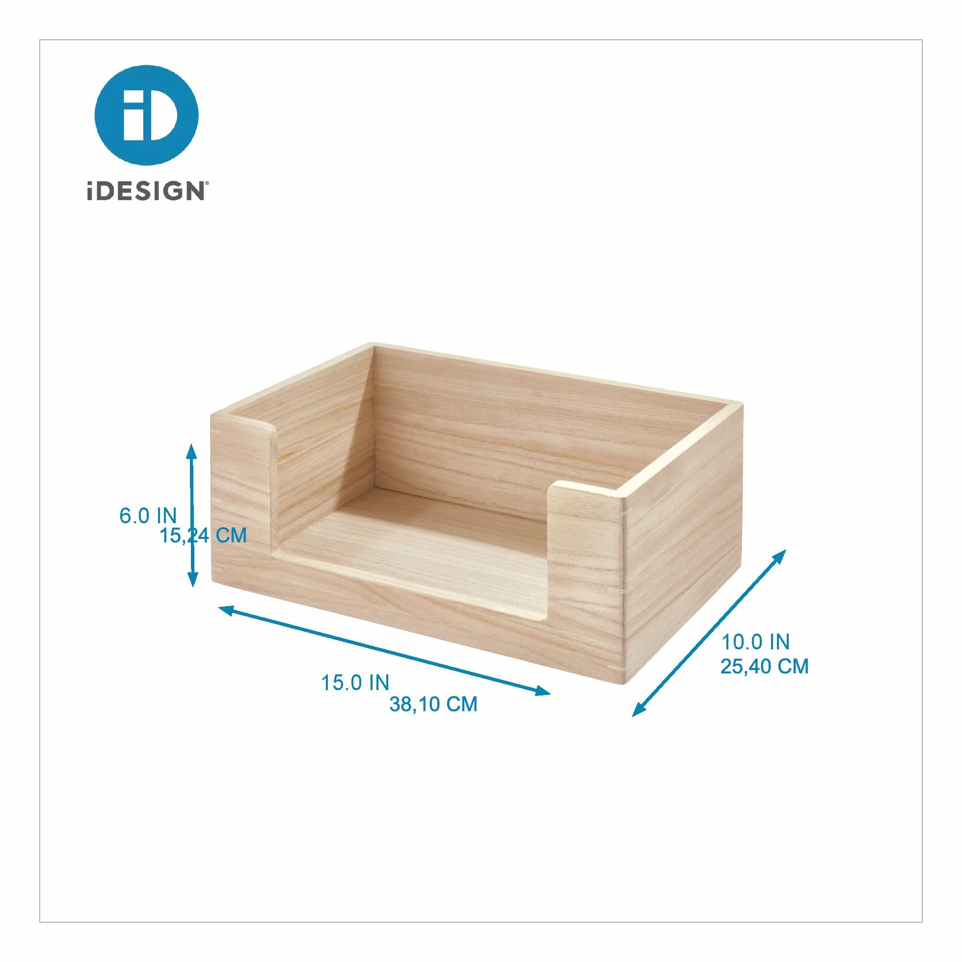 iDesign Open Front Paulownia Wood wielofunkcyjny kosz do przechowywania, naturalny