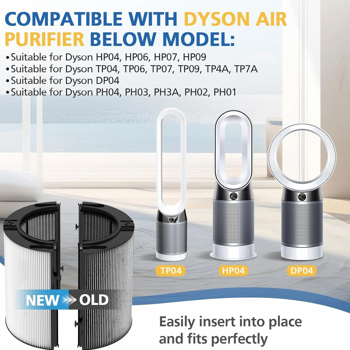 2-w-1 Filtr HEPA + Węglowy Filtr Zapasowy Kompatybilny z Oczyszczaczem Powietrza Dyson HP04 TP04 DP04 PH04 HP09 TP09 HP07 TP07 PH03 PH01, Filtr HEPA Klasy H13 Oczyszczacz Powietrza