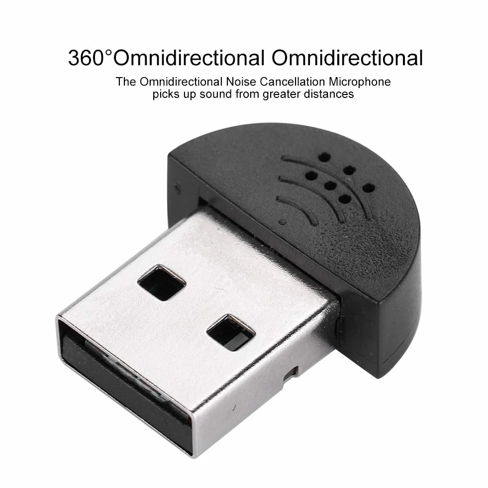Mini mikrofon, przenośne studio USB Mowa 360 ° dookólna z tłumieniem szumów Nagrywanie mikrofonu Audio MIC Adapter do komputera PC (czarny)