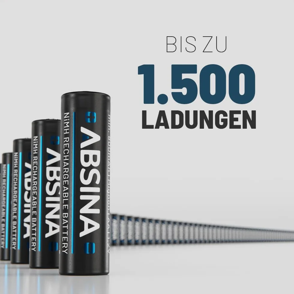 ABSINA 4 x bateria solarna AA do ponownego ładowania, 800 mAh, 1,2 V NiMH, ładowalne baterie AA do lampy solarnej, bateria AA do lamp solarnych, akumulatory AA, baterie AA