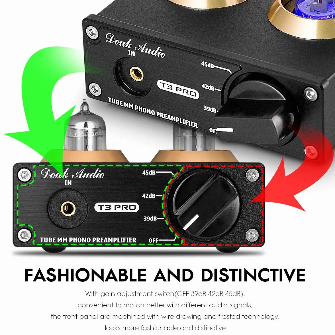 Douk Audio T3 PRO Phono przedwzmacniacz rurowy do gramofonów, przedwzmacniacz gramofonowy MM, mini Valve Stereo Preamp do odtwarzacza nagrywarki