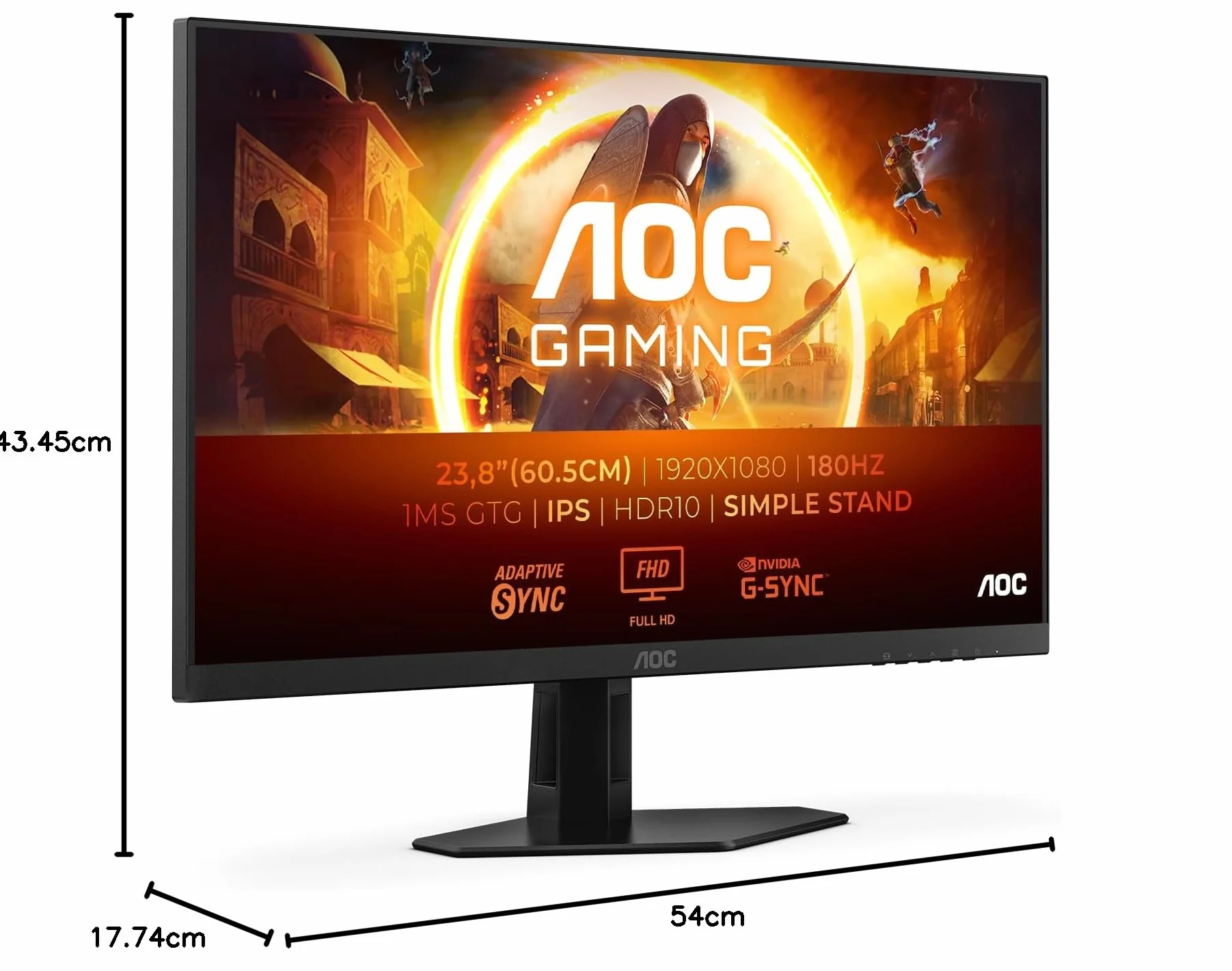 AOC Monitor do gier 24G4XED 23,8 cala 180 Hz Fast IPS Płytka, 0,5 ms MPRT, HDR10, G-Sync, głośniki, (1920x1080 HDMI 2X 2.0 DP 1x 1.4) Czarny