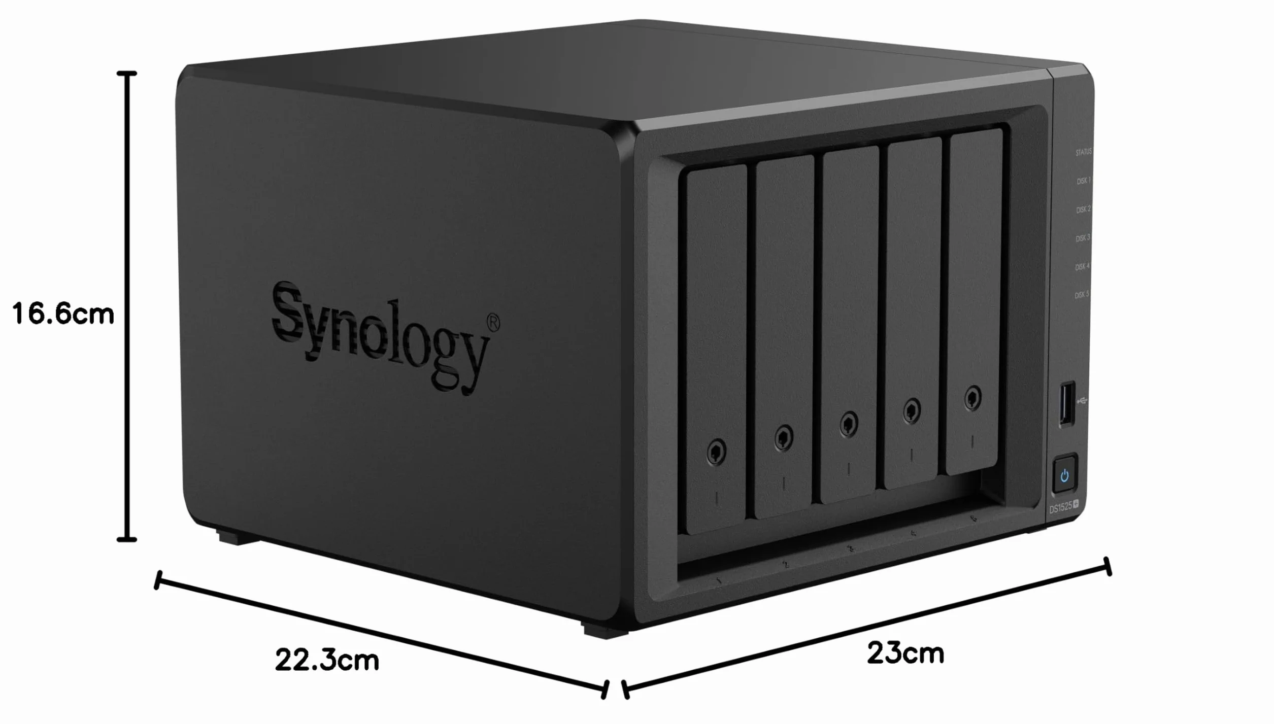 Synology Rozszerzalny zestaw NAS z 5 wnękami, DS1525+ AMD RyzenCPU z pamięcią 8 GB, użytkownicy standardowi 2,5 GbE, autoryzowany sprzedawca krajowy, Field Lake, obsługa telefonu, DiskStation