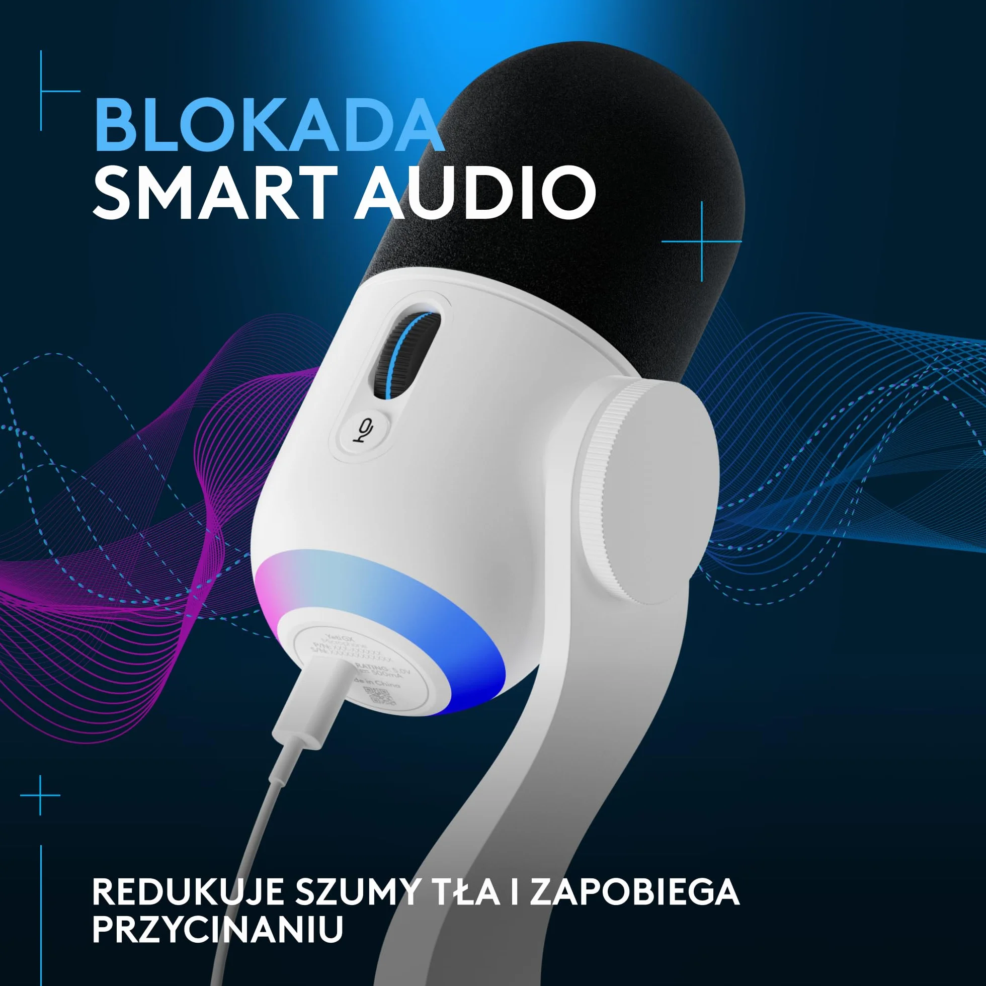Logitech G Yeti GX Dynamiczny mikrofon do gier RGB z LIGHTSYNC, mikrofon USB do przesyłania strumieniowego, superkardioidalny, USB Plug and Play do komputera PC/Mac – Biały