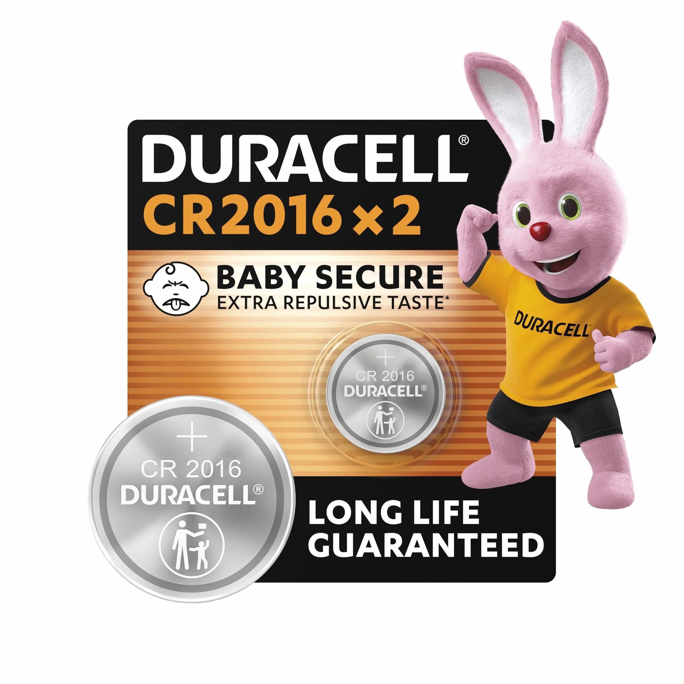 DURACELL 2016 litowe baterie pastylkowe 3V, 2-pak, długie działanie - Technologia Baby Secure-Do kluczy zbliżeniowych małych pilotów zegarków sportowych-Opakowanie bezpieczne dla dzieci
