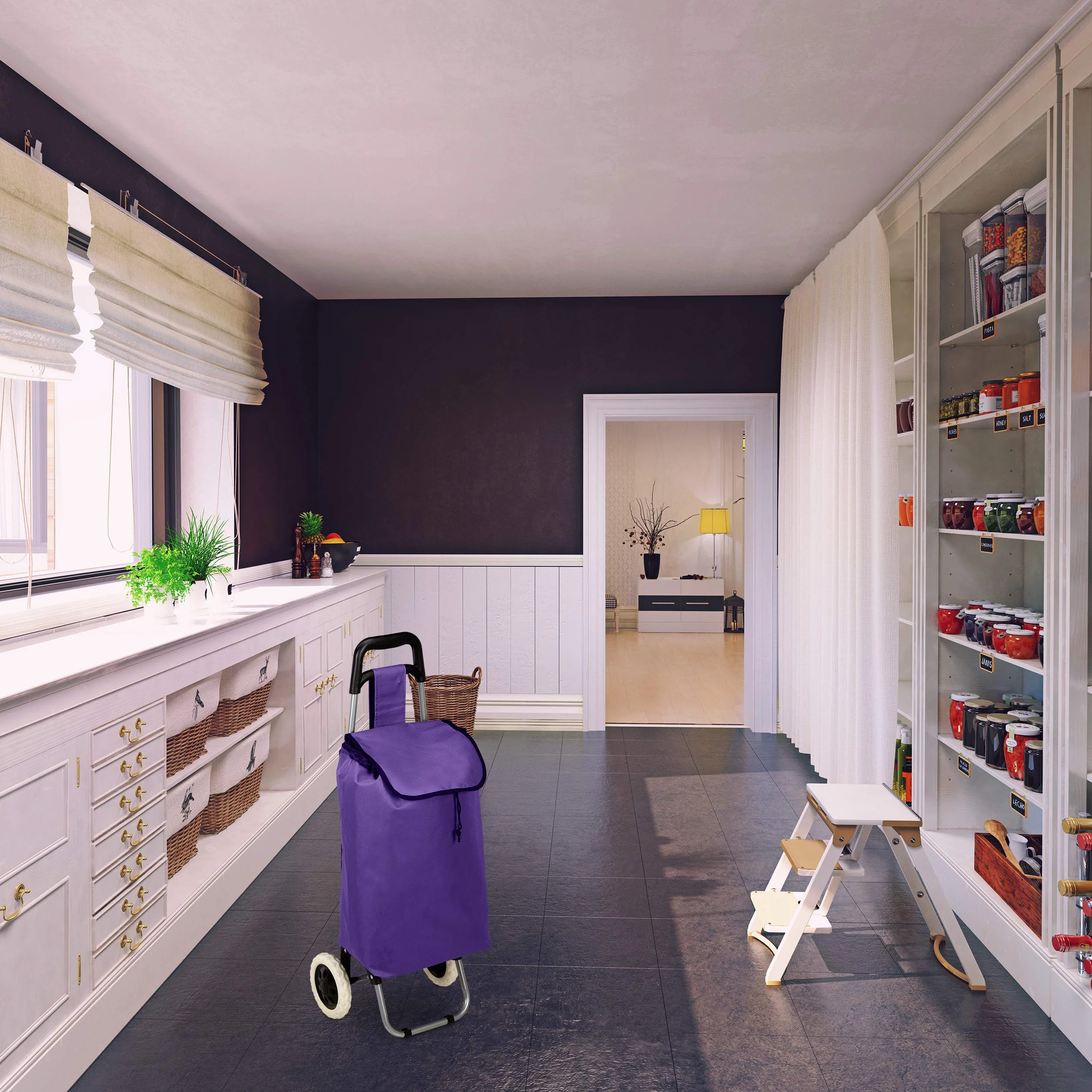 Relaxdays Wózek na zakupy, składany, 25 l, torba na zakupy z kółkami, obciążenie do 10 kg, wys. x gł.: 91 x 40 x 30 cm, fioletowa, stalowa