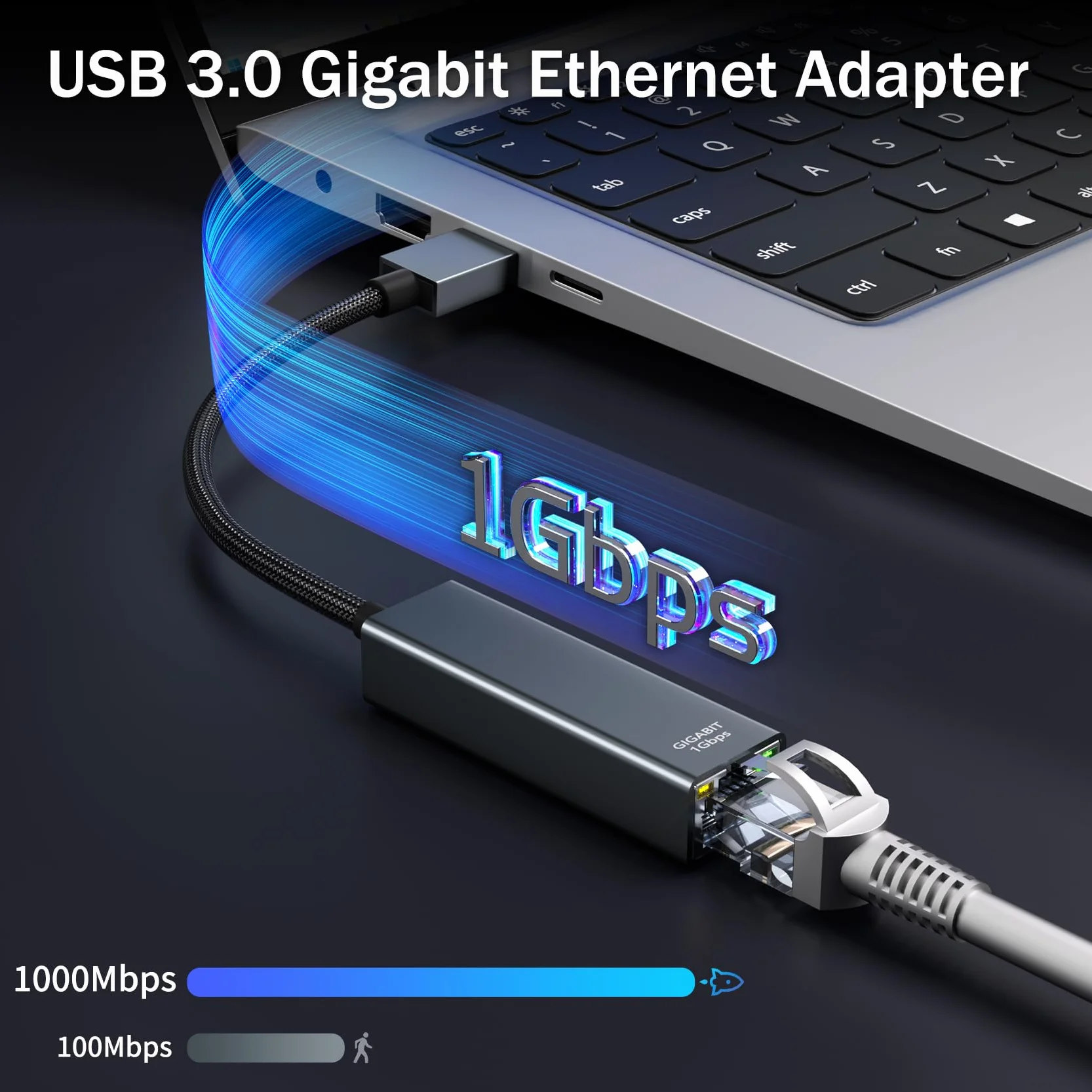 Adapter USB Ethernet - USB 3.0 RJ45 Gigabit 1000 Mb/s, LAN kompatybilny z Surface Pro, MacBook, PC Laptop z systemem Windows7/8/10, Vista, XP, Ma