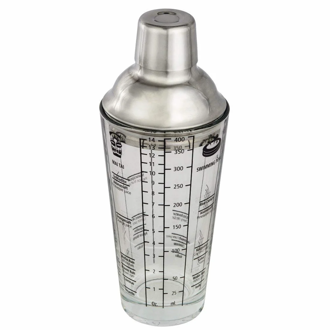 Xavax Szklany shaker do koktajlu (objętość 400 ml, sito, blokująca pokrywa, miarka, do zmywarki, średnica 8,5 cm, stal nierdzewna) transparentny
