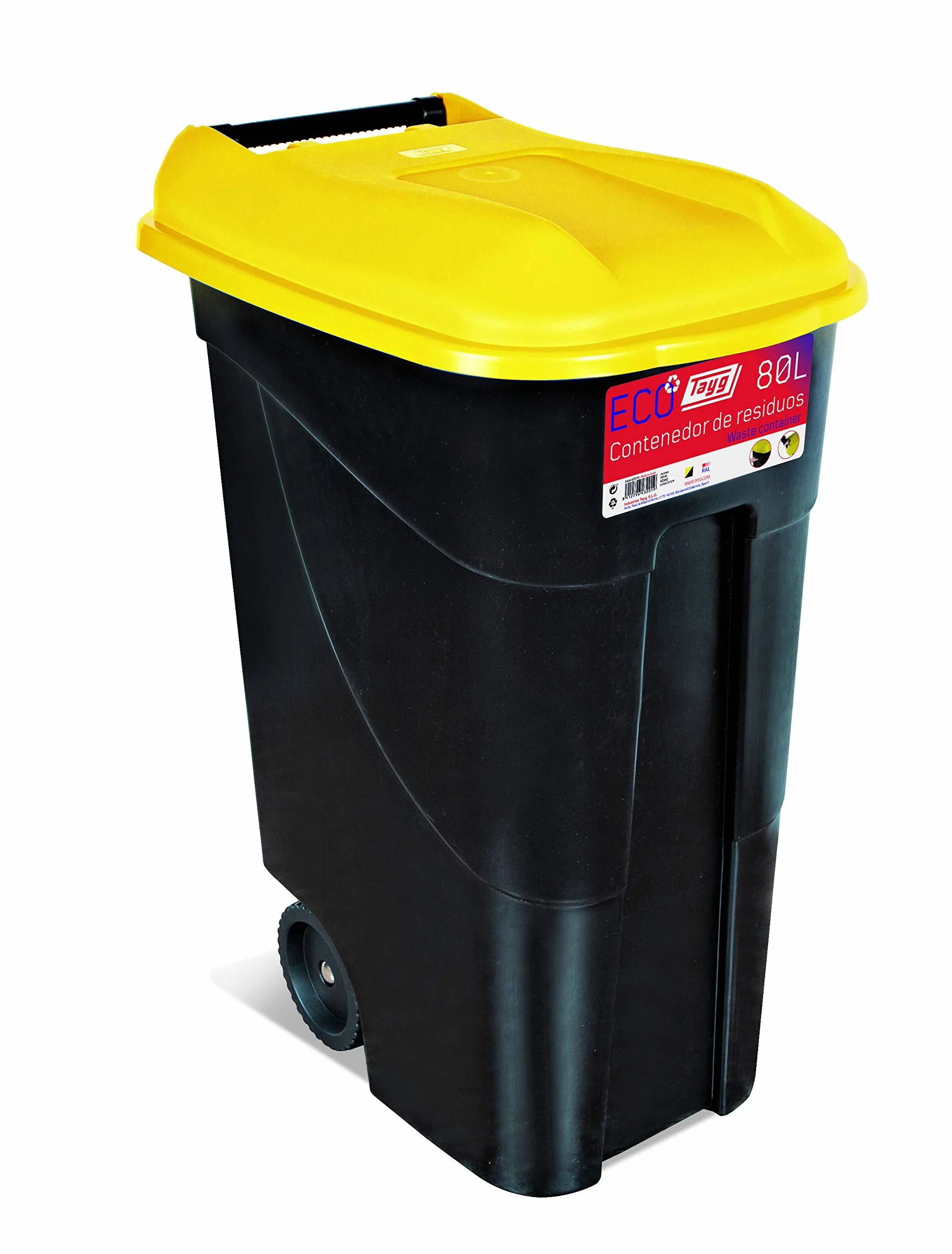 Tayg Pojemnik na odpady z żółtą pokrywką, 80 litrów z czarną podstawą (432019)