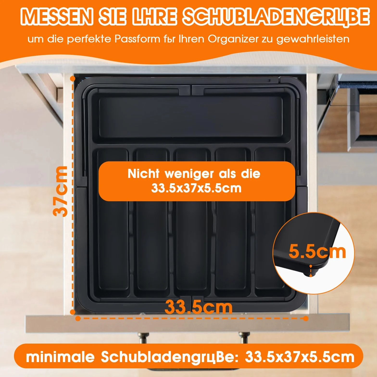 Organizer do szuflady na sztućce rozszerzalna taca regulowany wkład czarny 56×48×5 cm