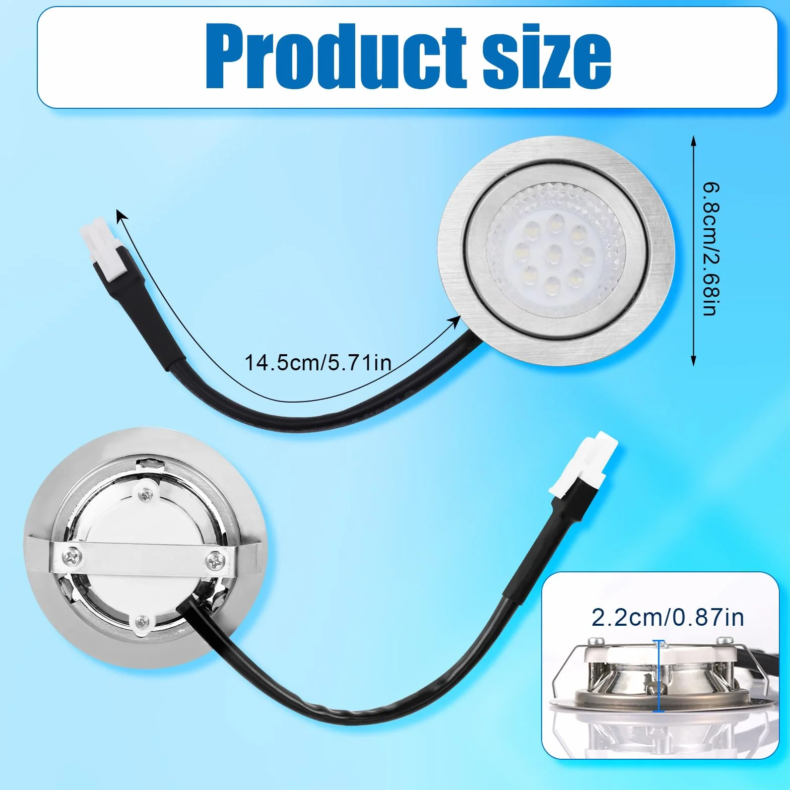 Wtyk Męski Okap LED 6,8cm DC 12V 6500K Stal Nierdzewna Akcesoria Oświetleniowe