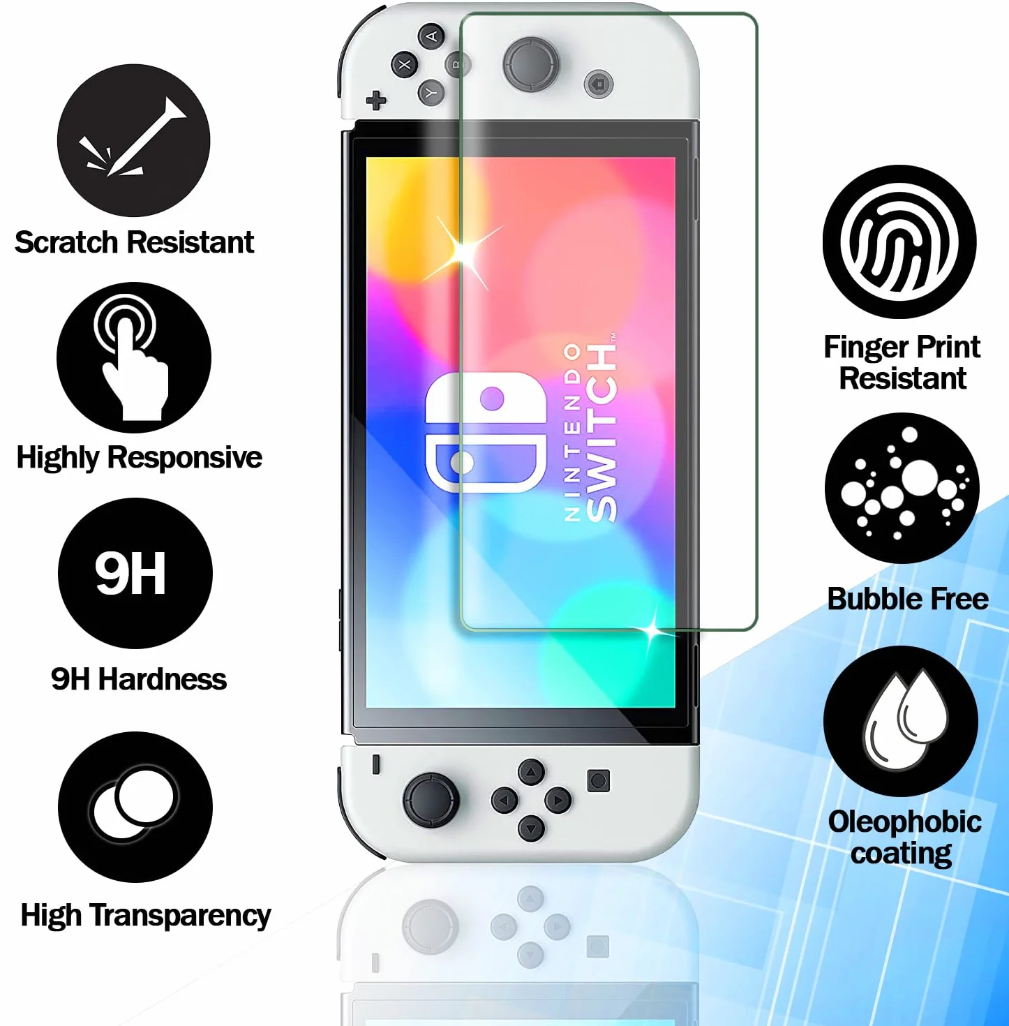 RKINC 2 sztuki, szkło pancerne, szkło ochronne do Nintendo Switch (modello OLED), pancerna folia ochronna na wyświetlacz HD, 0,33 mm, odporna na zarysowania, nie odpryskuje, bez pęcherzyków powietrza,