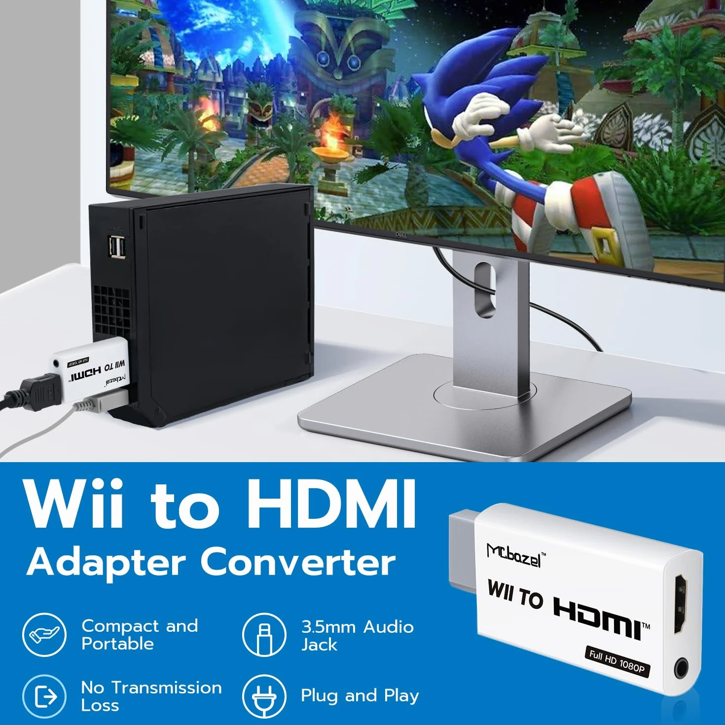 Adapter Wii HDMI, Mcbazel Wii na HDMI, konwerter adapterów wideo Full HD 1080P z audio 3,5 mm